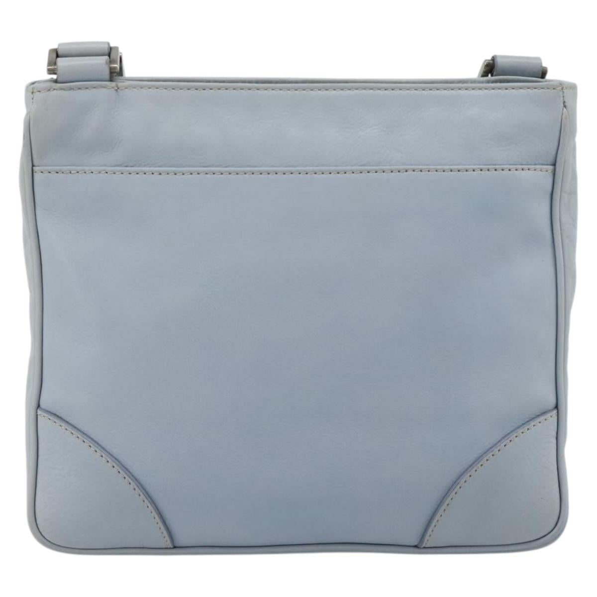 PRADA Shoulder Bag Leather Light Blue Silver Auth 183673A
