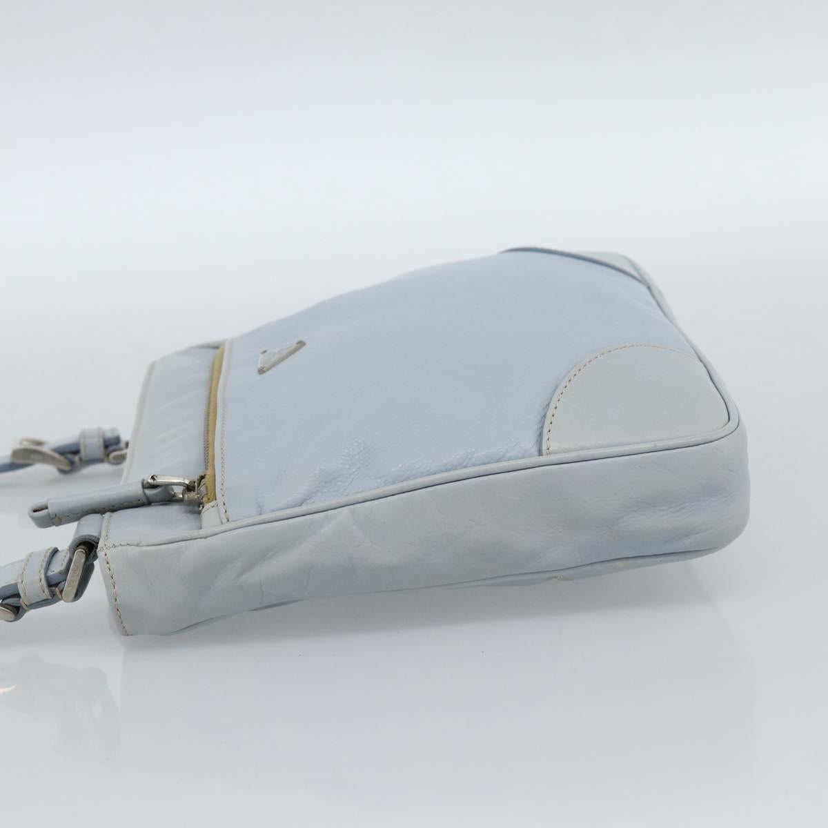 PRADA Shoulder Bag Leather Light Blue Silver Auth 183673A