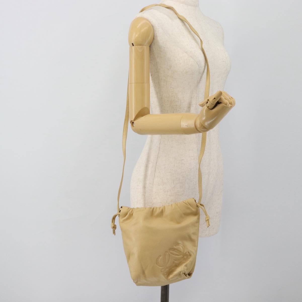LOEWE Shoulder Bag Leather Beige Gold Auth 183674