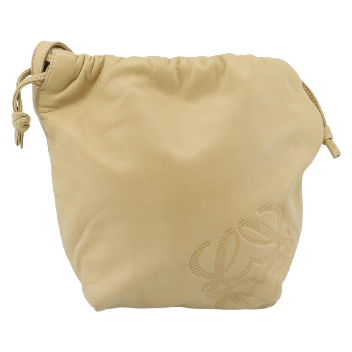 LOEWE Shoulder Bag Leather Beige Gold Auth 183674