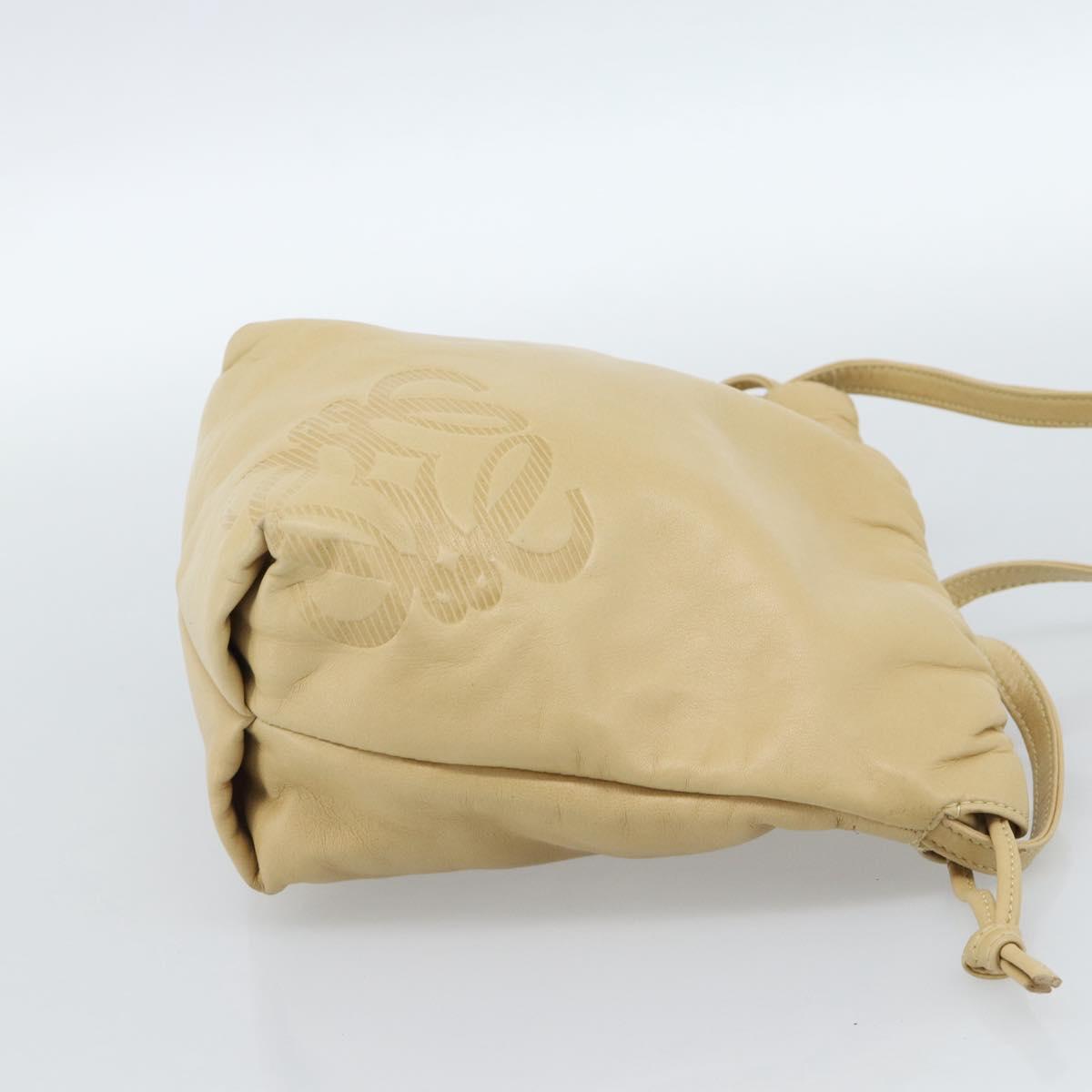 LOEWE Shoulder Bag Leather Beige Gold Auth 183674