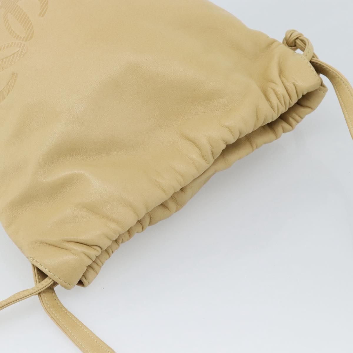LOEWE Shoulder Bag Leather Beige Gold Auth 183674