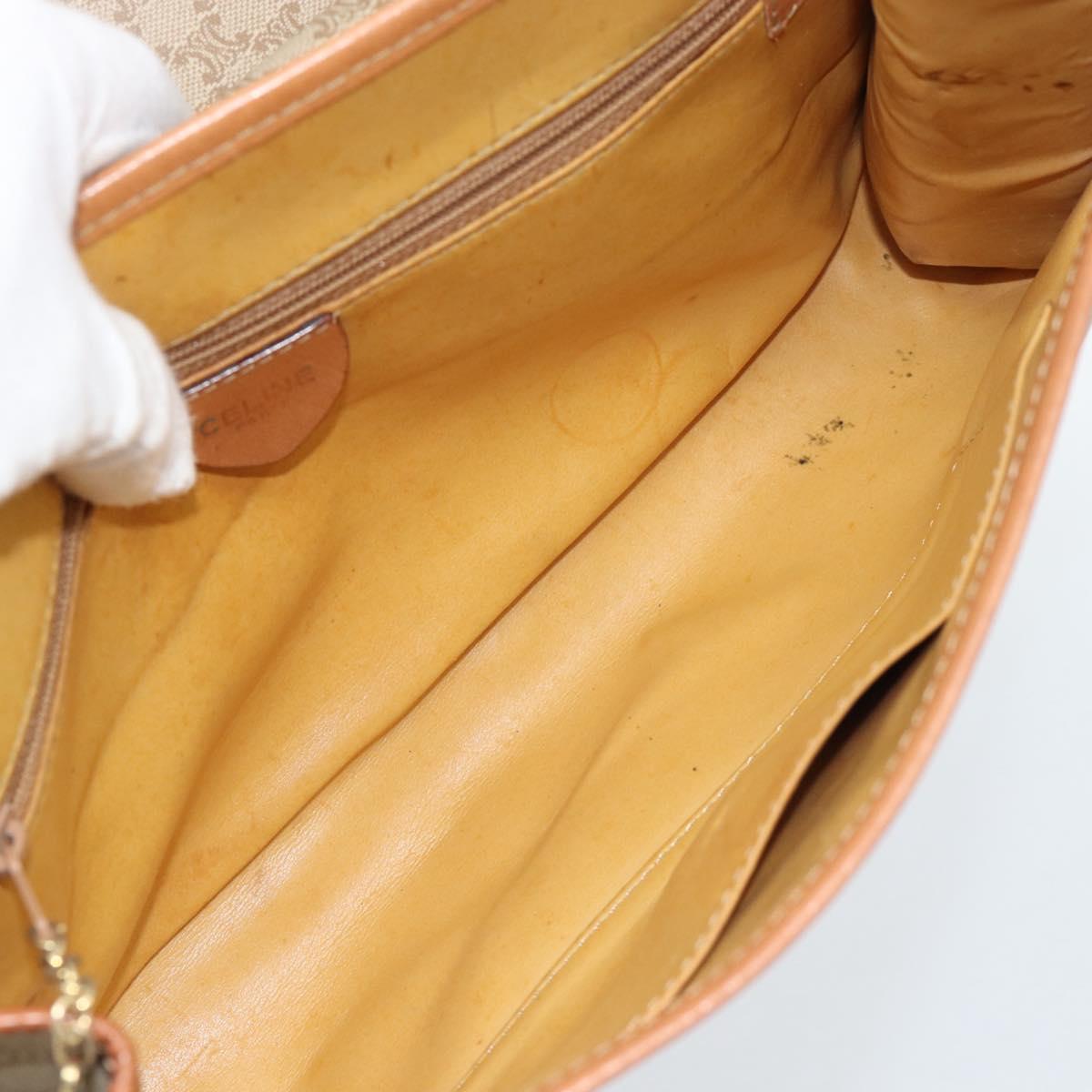 CELINE Macadam Canvas Shoulder Bag PVC Beige Gold Auth 183675