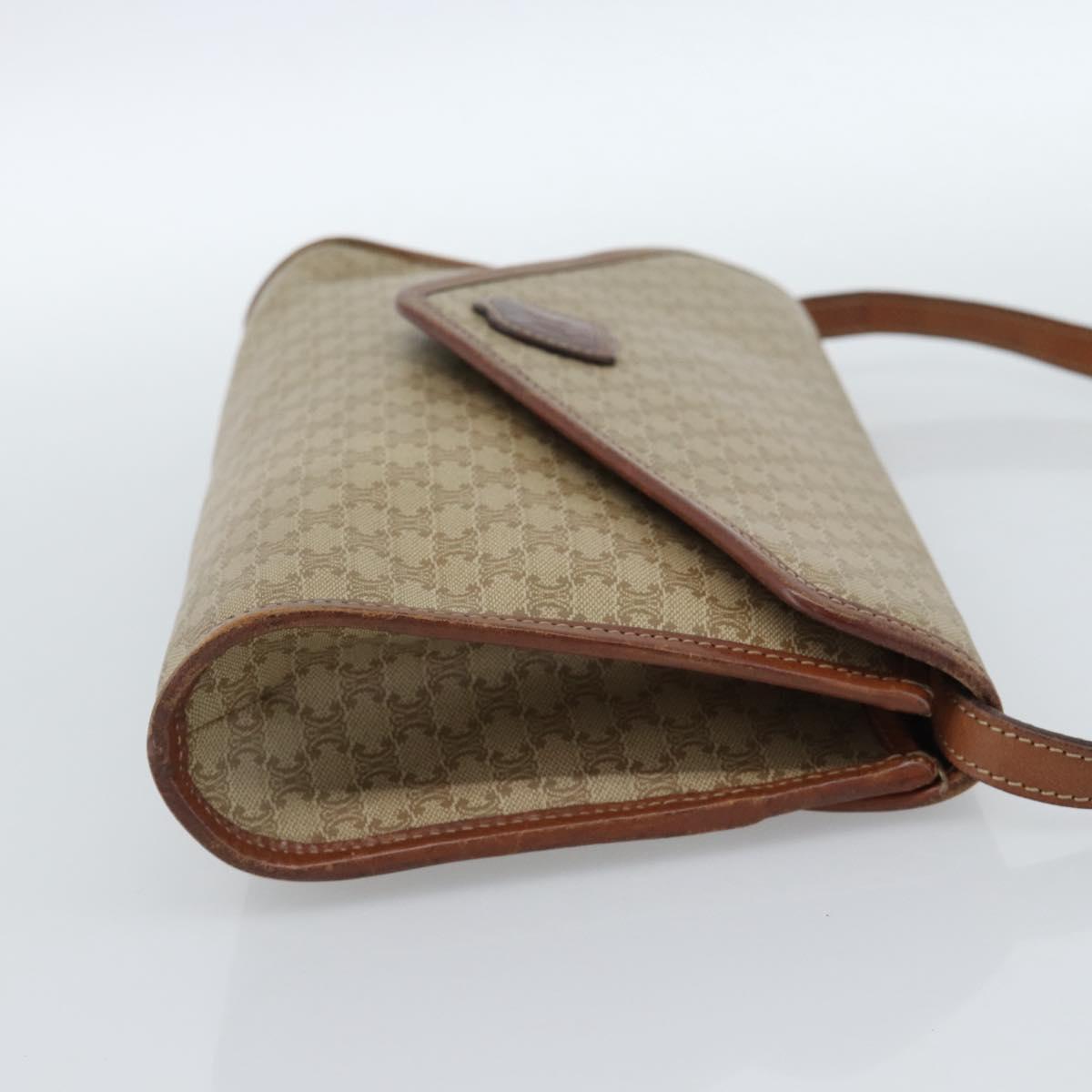 CELINE Macadam Canvas Shoulder Bag PVC Beige Gold Auth 183675