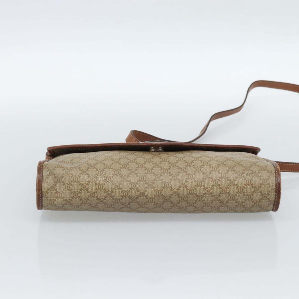 CELINE Macadam Canvas Shoulder Bag PVC Beige Gold Auth 183675