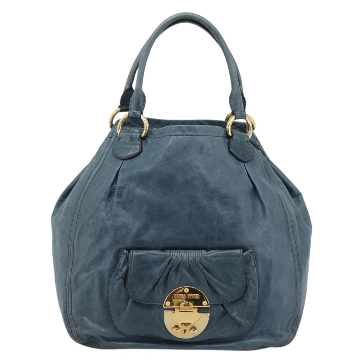 Miu Miu Hand Bag Leather Navy Gold Auth 183676A