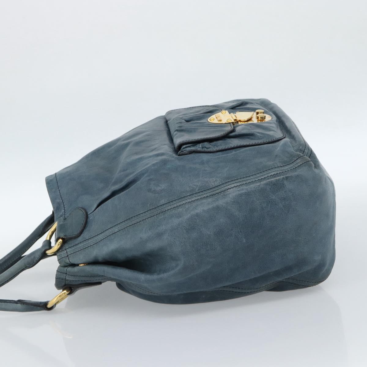Miu Miu Hand Bag Leather Navy Gold Auth 183676A
