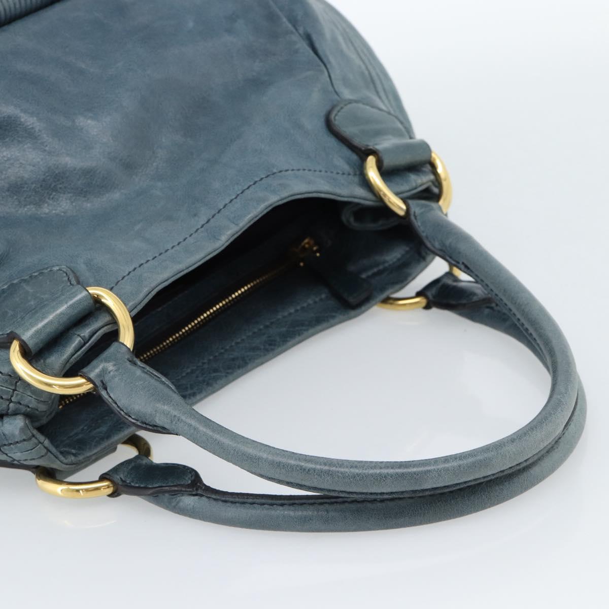 Miu Miu Hand Bag Leather Navy Gold Auth 183676A