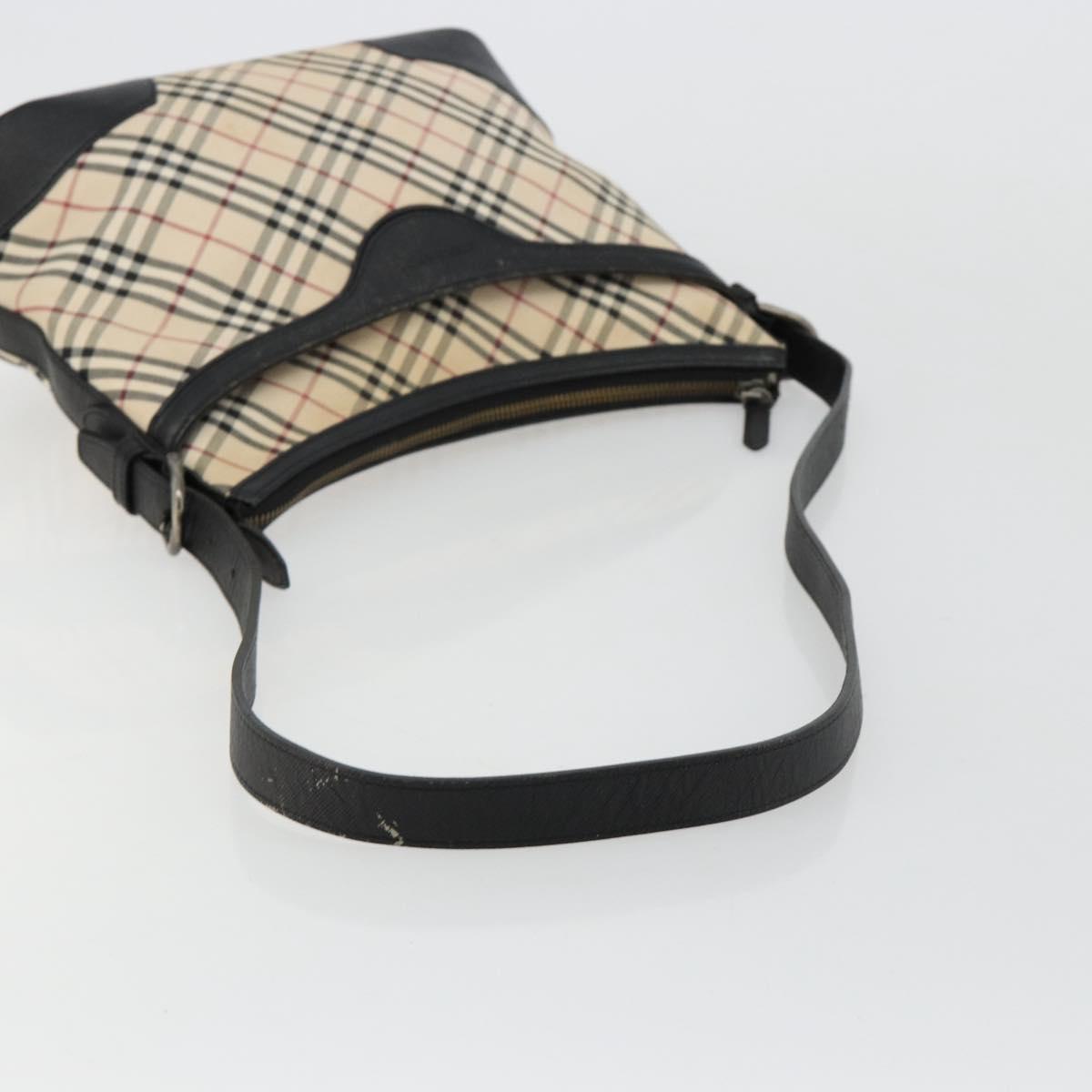 BURBERRY Nova Check Shoulder Bag Canvas Beige Silver Auth 183677
