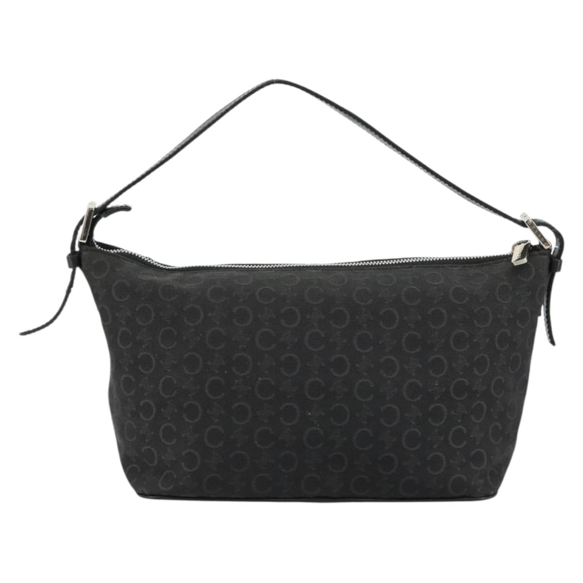 CELINE C Macadam Canvas Shoulder Bag Black Silver Auth 183678A
