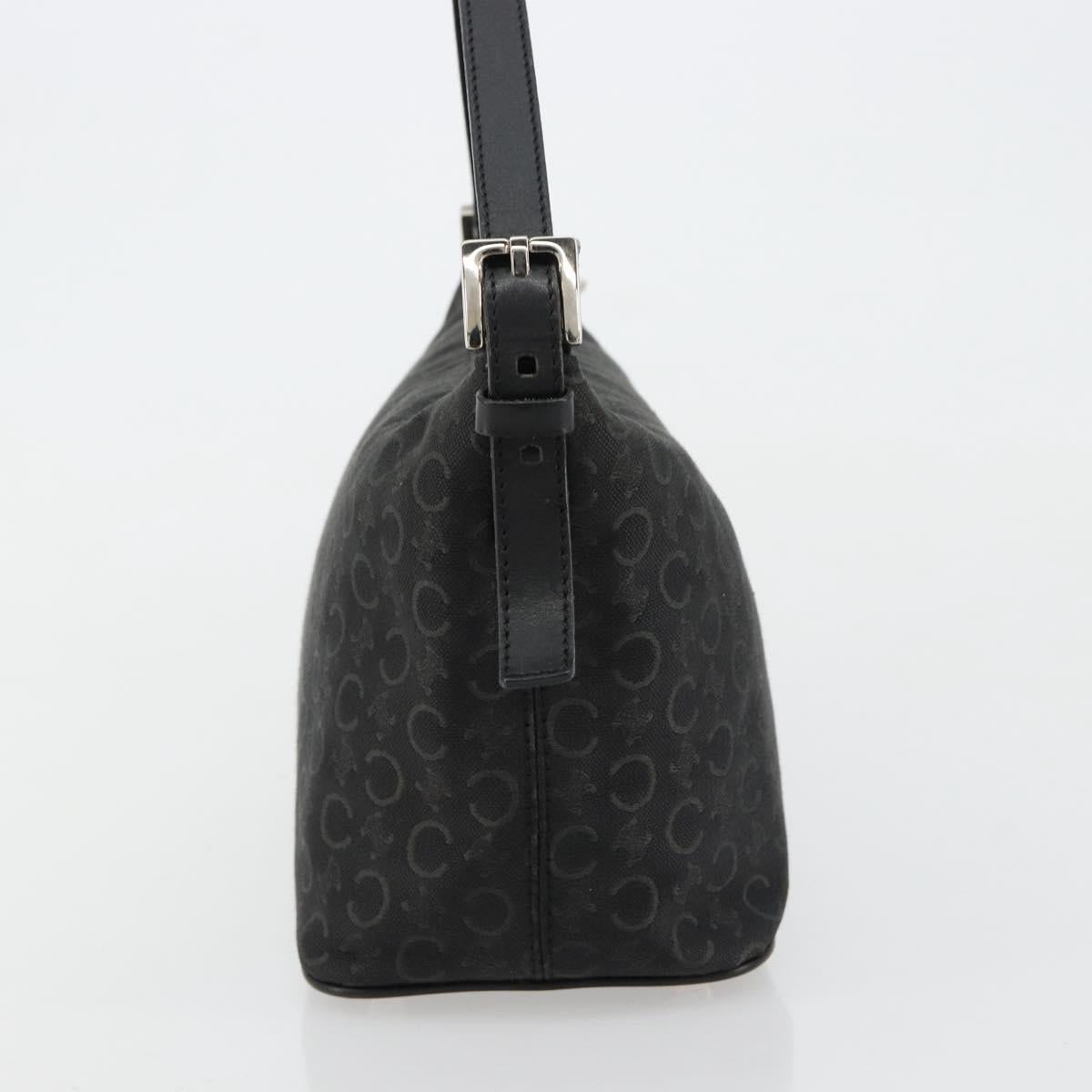 CELINE C Macadam Canvas Shoulder Bag Black Silver Auth 183678A