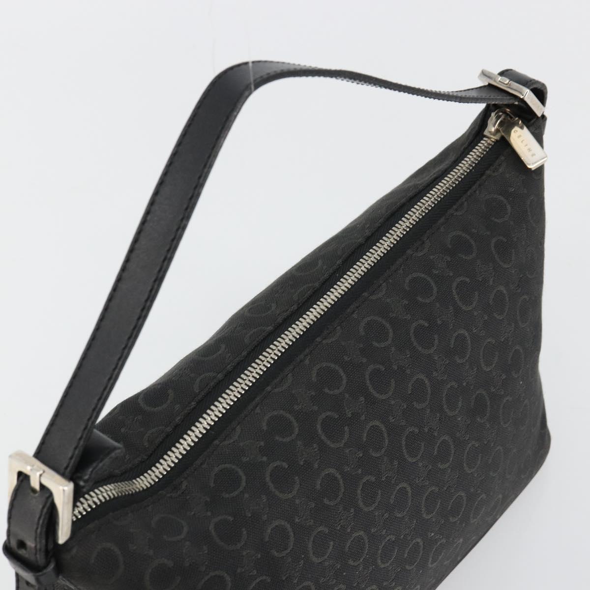 CELINE C Macadam Canvas Shoulder Bag Black Silver Auth 183678A