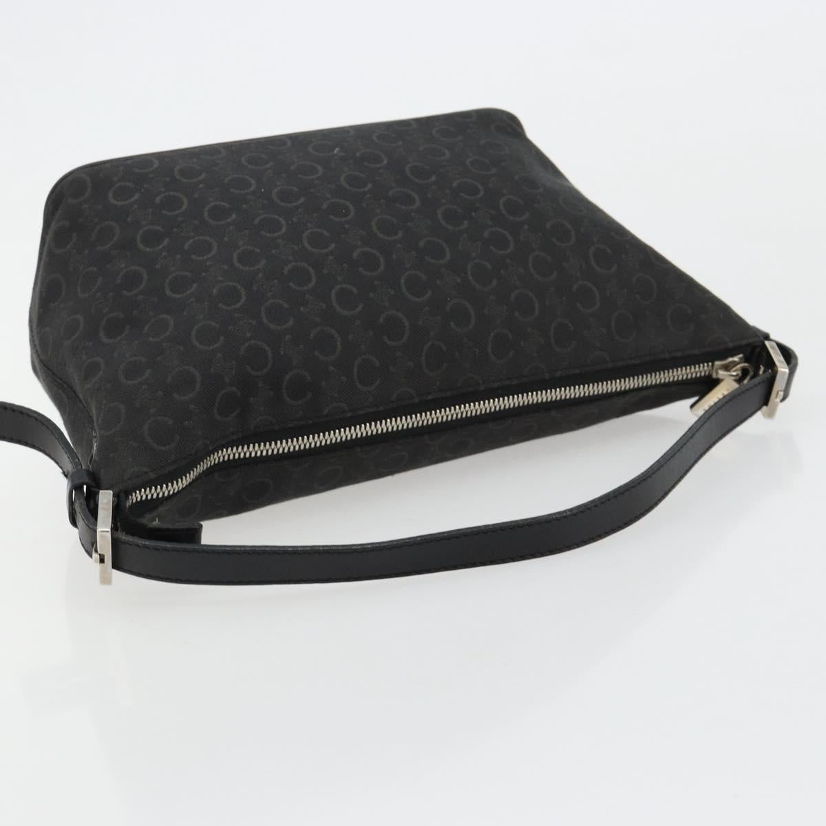 CELINE C Macadam Canvas Shoulder Bag Black Silver Auth 183678A