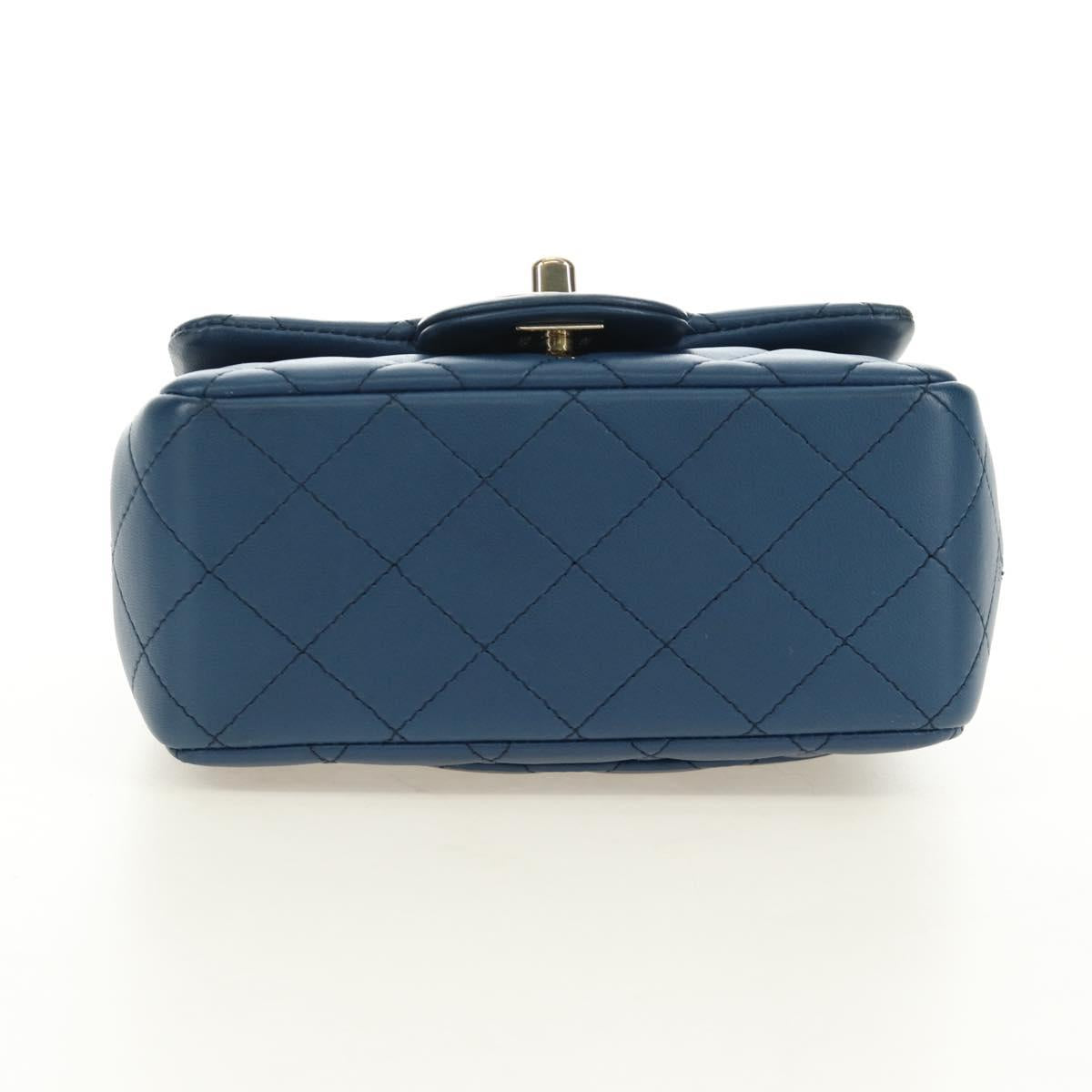 CHANEL Chain Mini Matelasse 16 Shoulder Bag Lamb Skin Blue Gold CC Auth 183683M