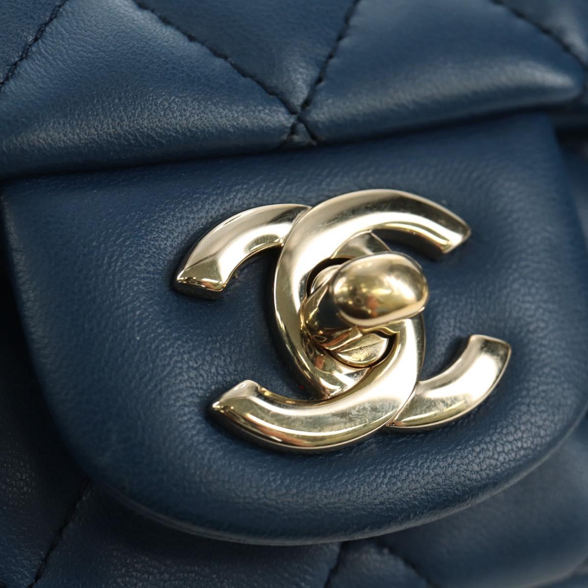 CHANEL Chain Mini Matelasse 16 Shoulder Bag Lamb Skin Blue Gold CC Auth 183683M