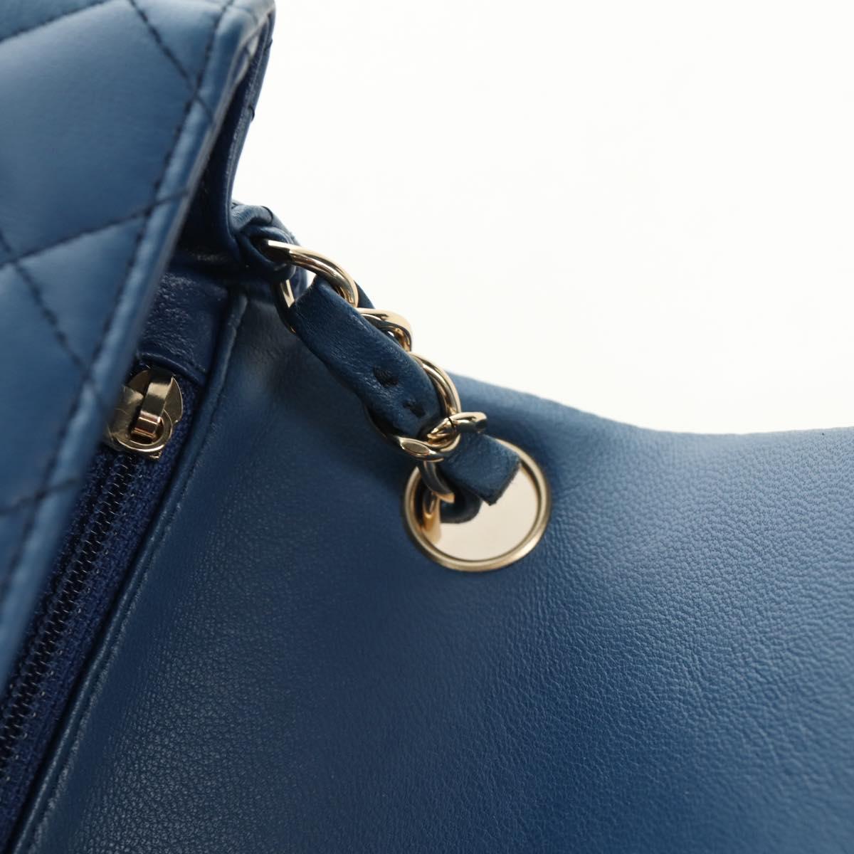 CHANEL Chain Mini Matelasse 16 Shoulder Bag Lamb Skin Blue Gold CC Auth 183683M
