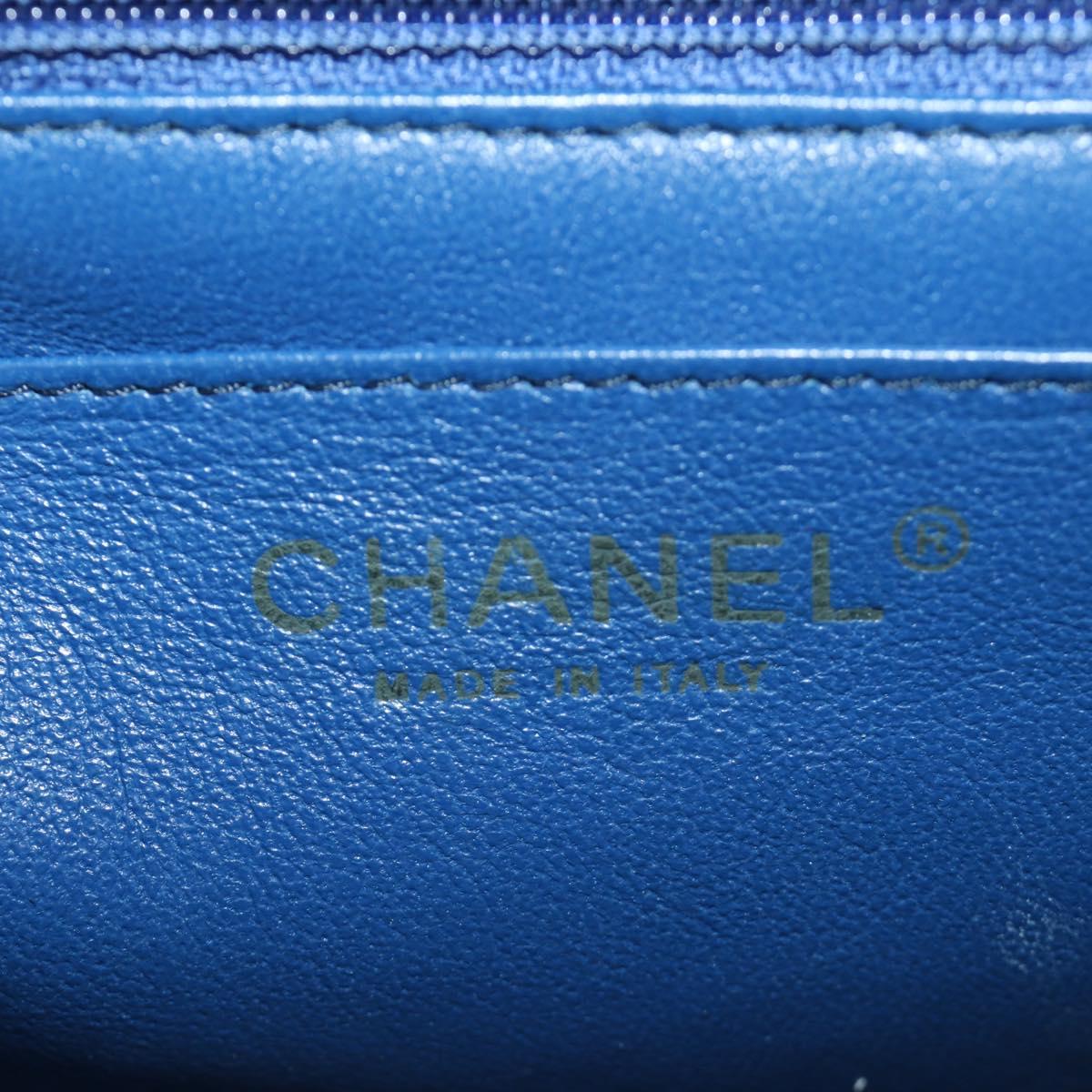 CHANEL Chain Mini Matelasse 16 Shoulder Bag Lamb Skin Blue Gold CC Auth 183683M