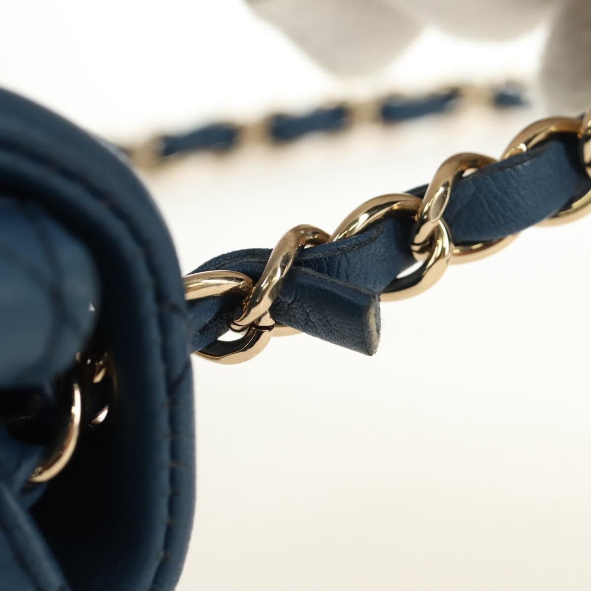 CHANEL Chain Mini Matelasse 16 Shoulder Bag Lamb Skin Blue Gold CC Auth 183683M