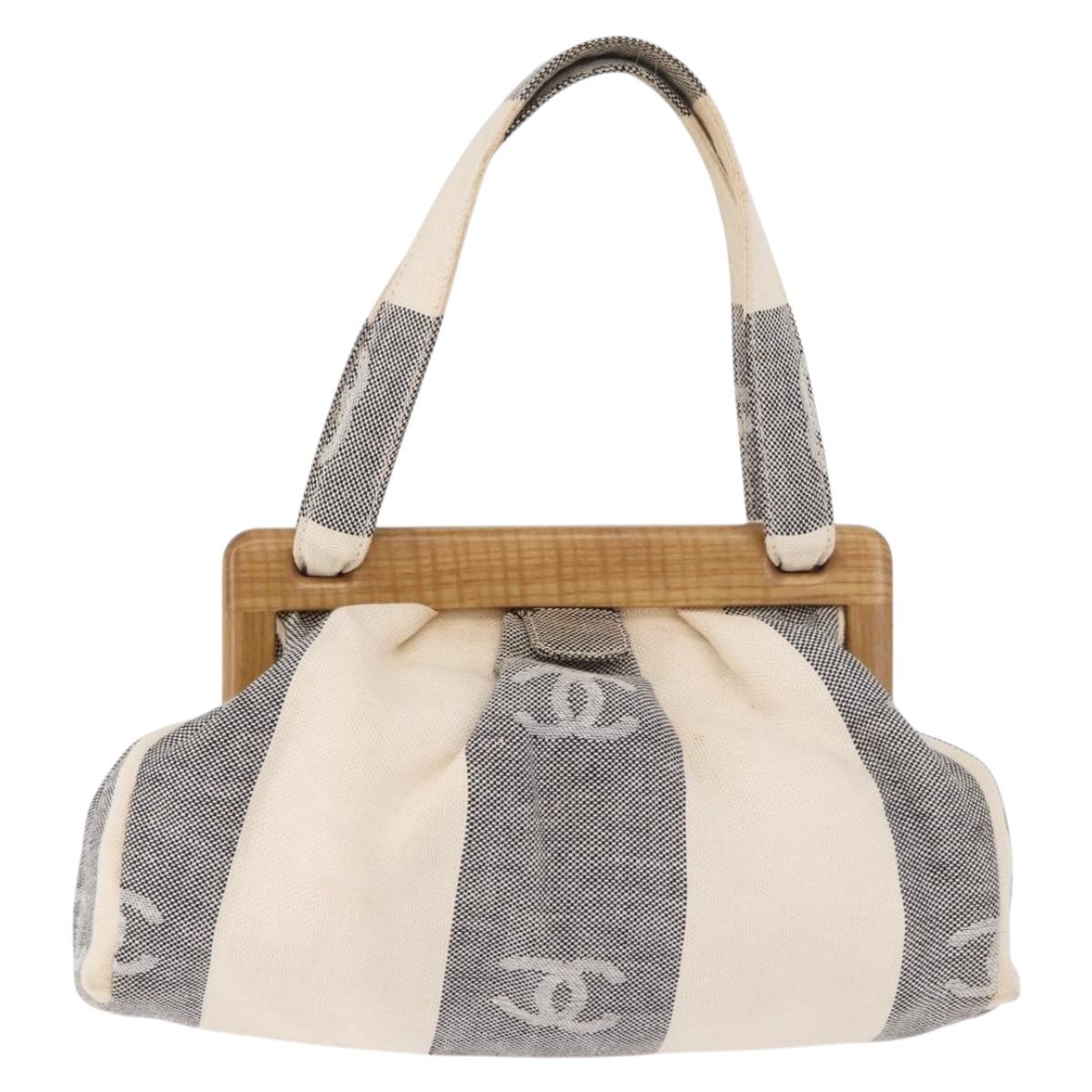 CHANEL Hand Bag Canvas Gray Gold CC Auth 183684