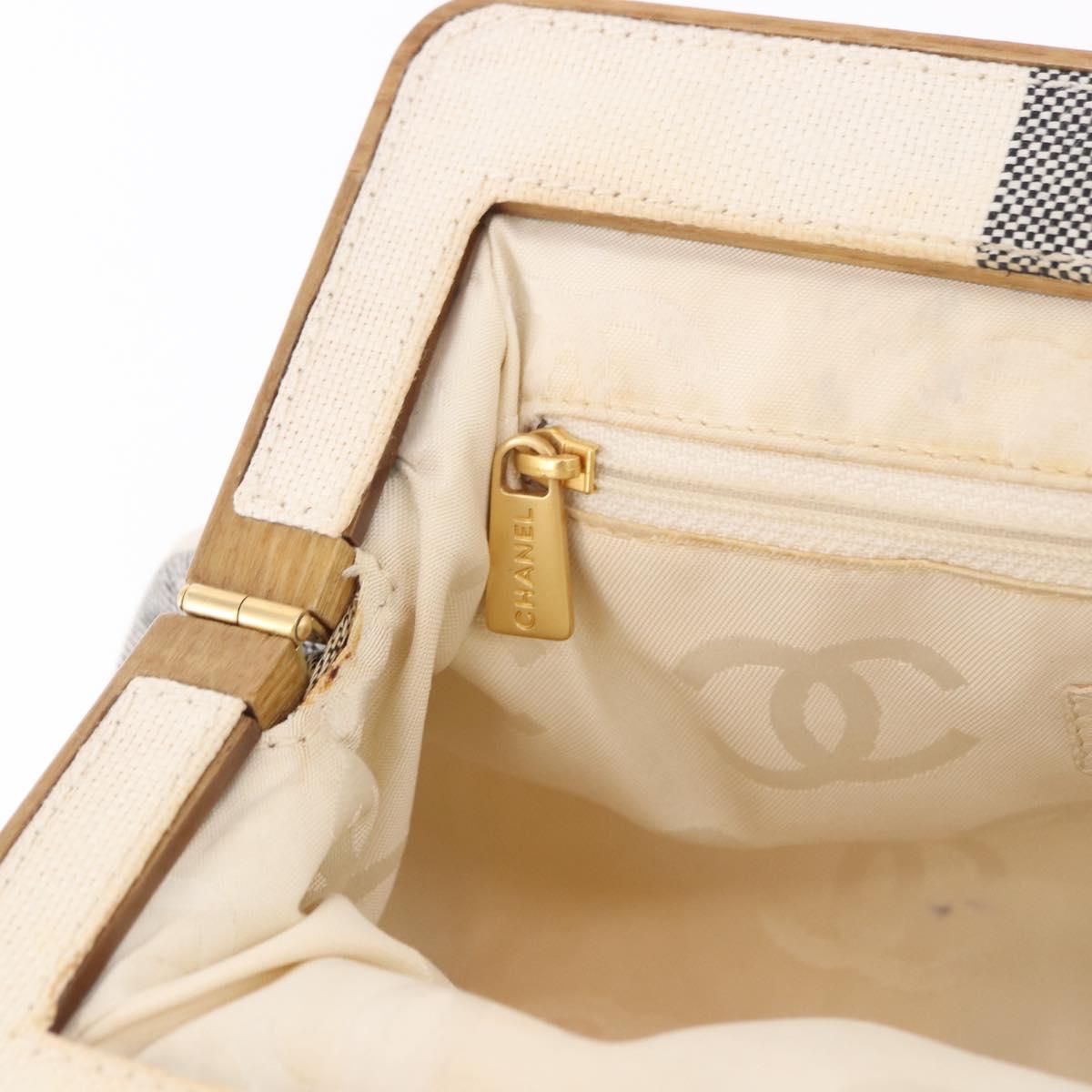 CHANEL Hand Bag Canvas Gray Gold CC Auth 183684