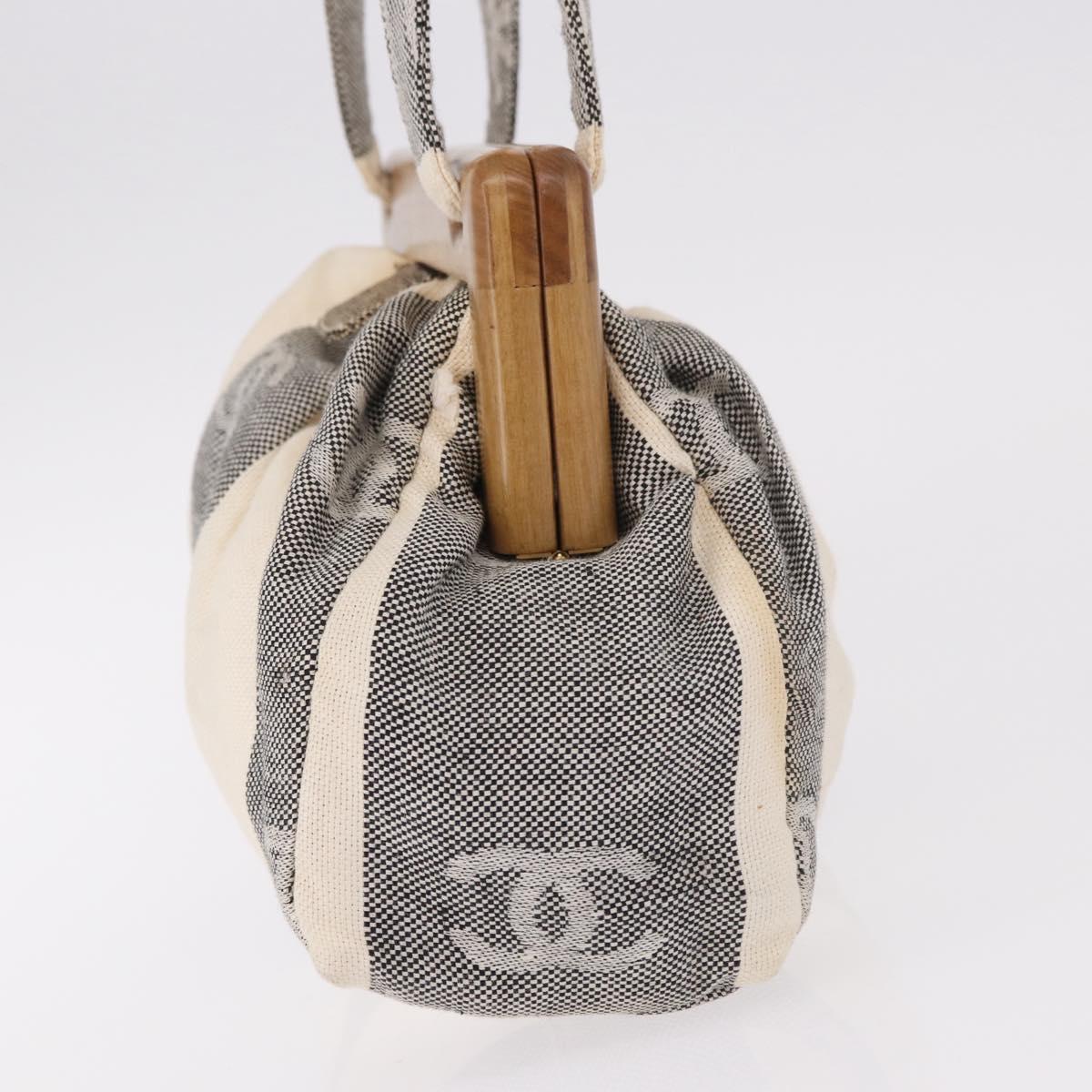 CHANEL Hand Bag Canvas Gray Gold CC Auth 183684