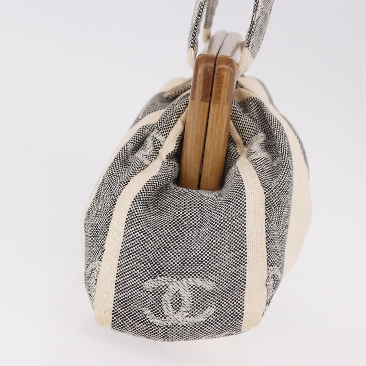 CHANEL Hand Bag Canvas Gray Gold CC Auth 183684