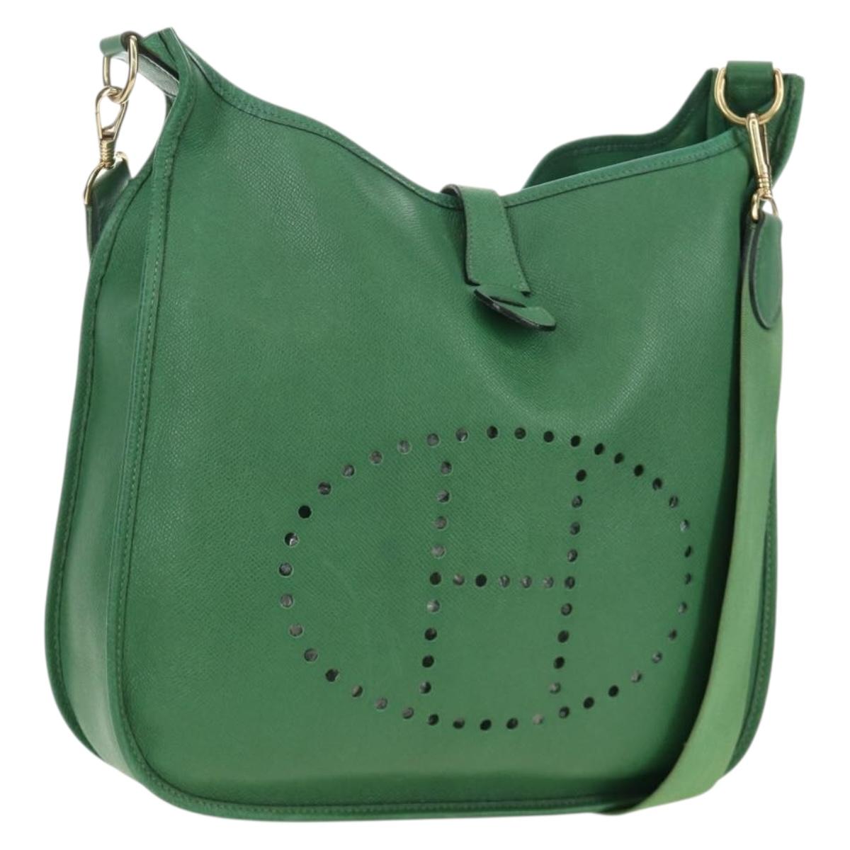 HERMES Evelyn 1GM Shoulder Bag Leather Green Gold Auth 183685V
