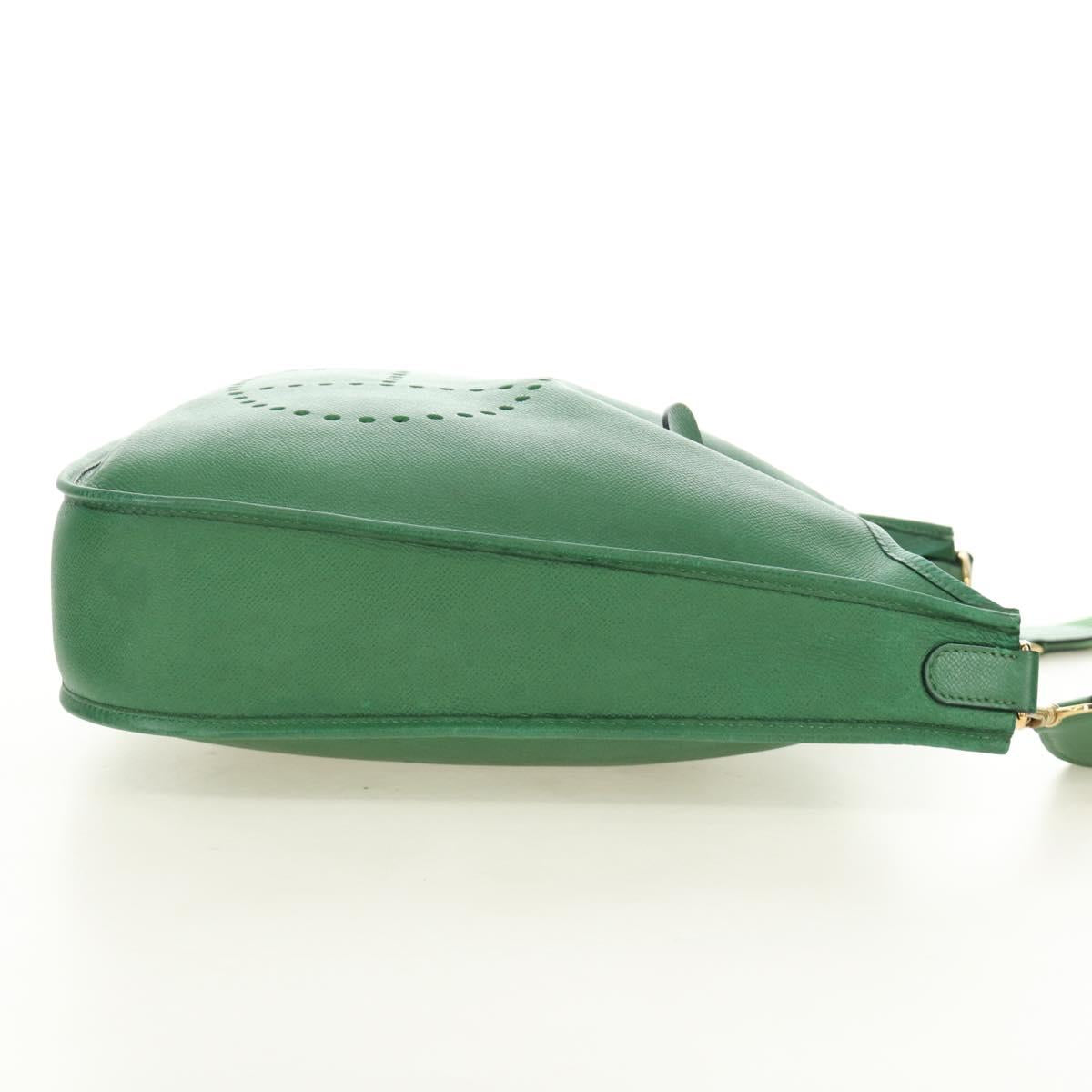 HERMES Evelyn 1GM Shoulder Bag Leather Green Gold Auth 183685V