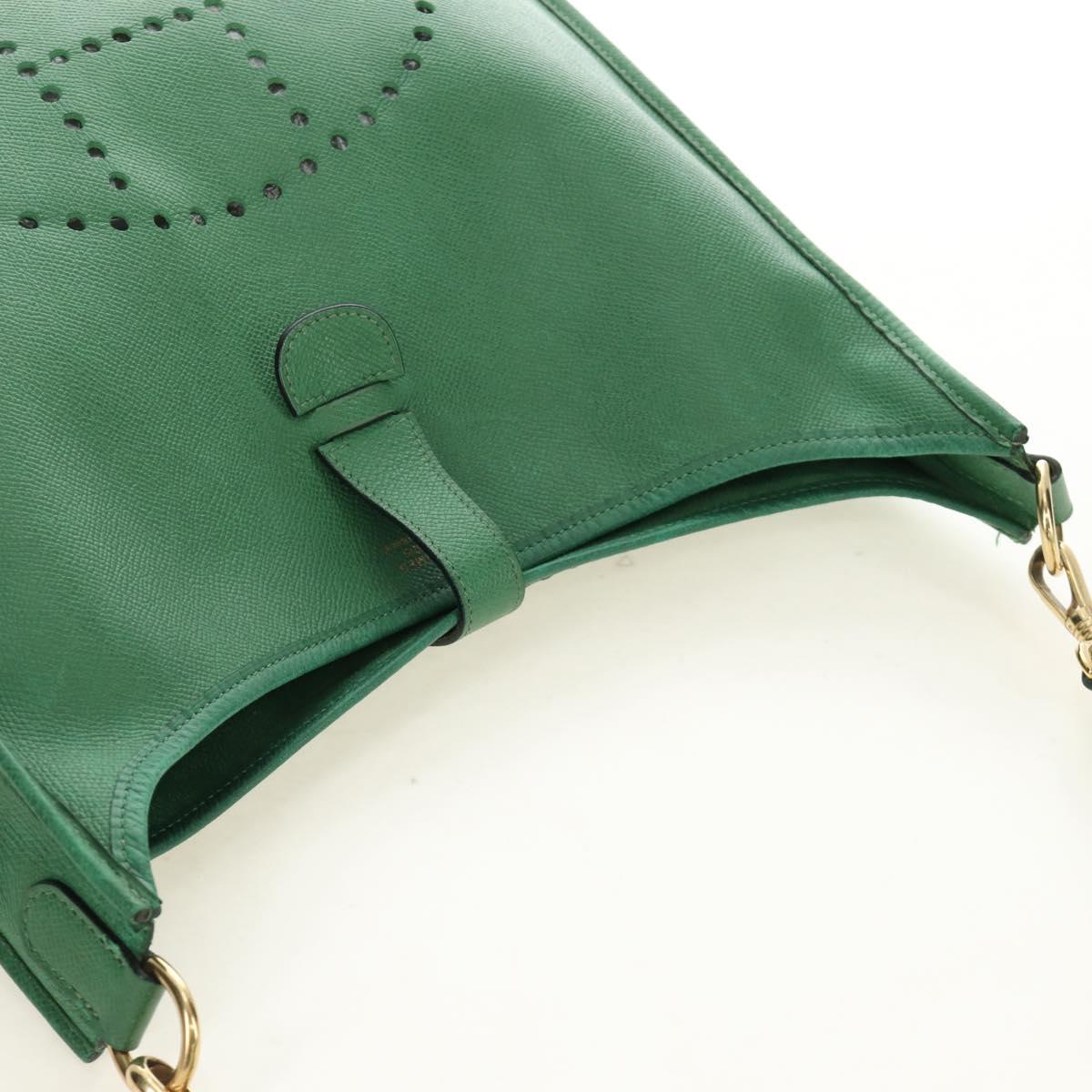 HERMES Evelyn 1GM Shoulder Bag Leather Green Gold Auth 183685V