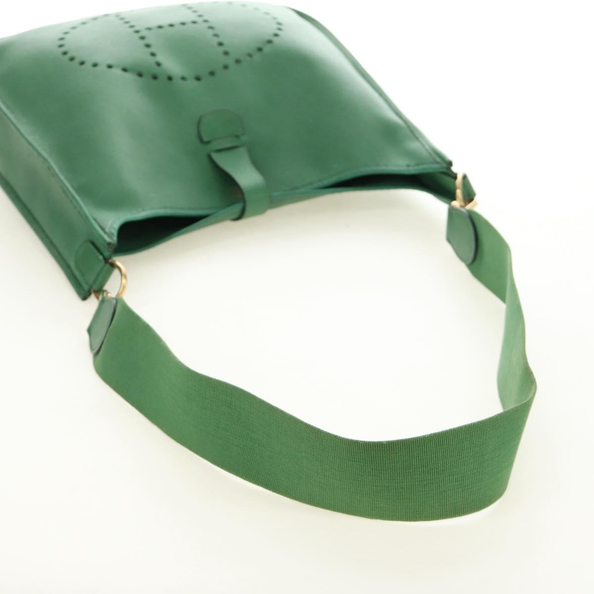 HERMES Evelyn 1GM Shoulder Bag Leather Green Gold Auth 183685V