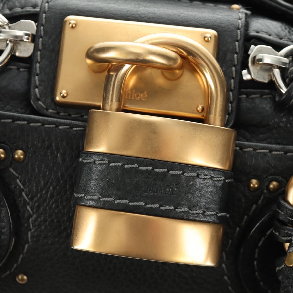 Chloe Mini Paddington Hand Bag Leather Black Silver gold Auth 183688M