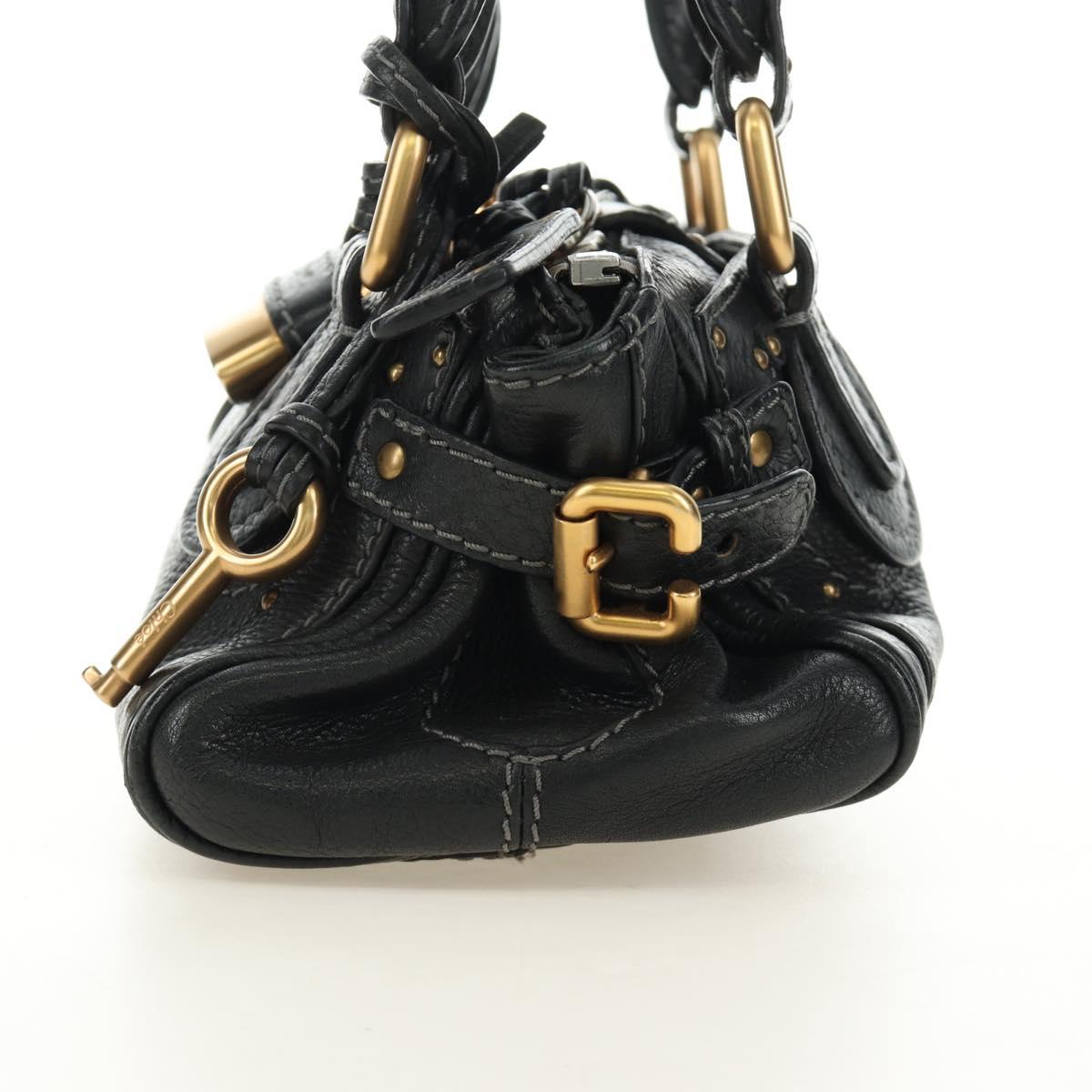 Chloe Mini Paddington Hand Bag Leather Black Silver gold Auth 183688M