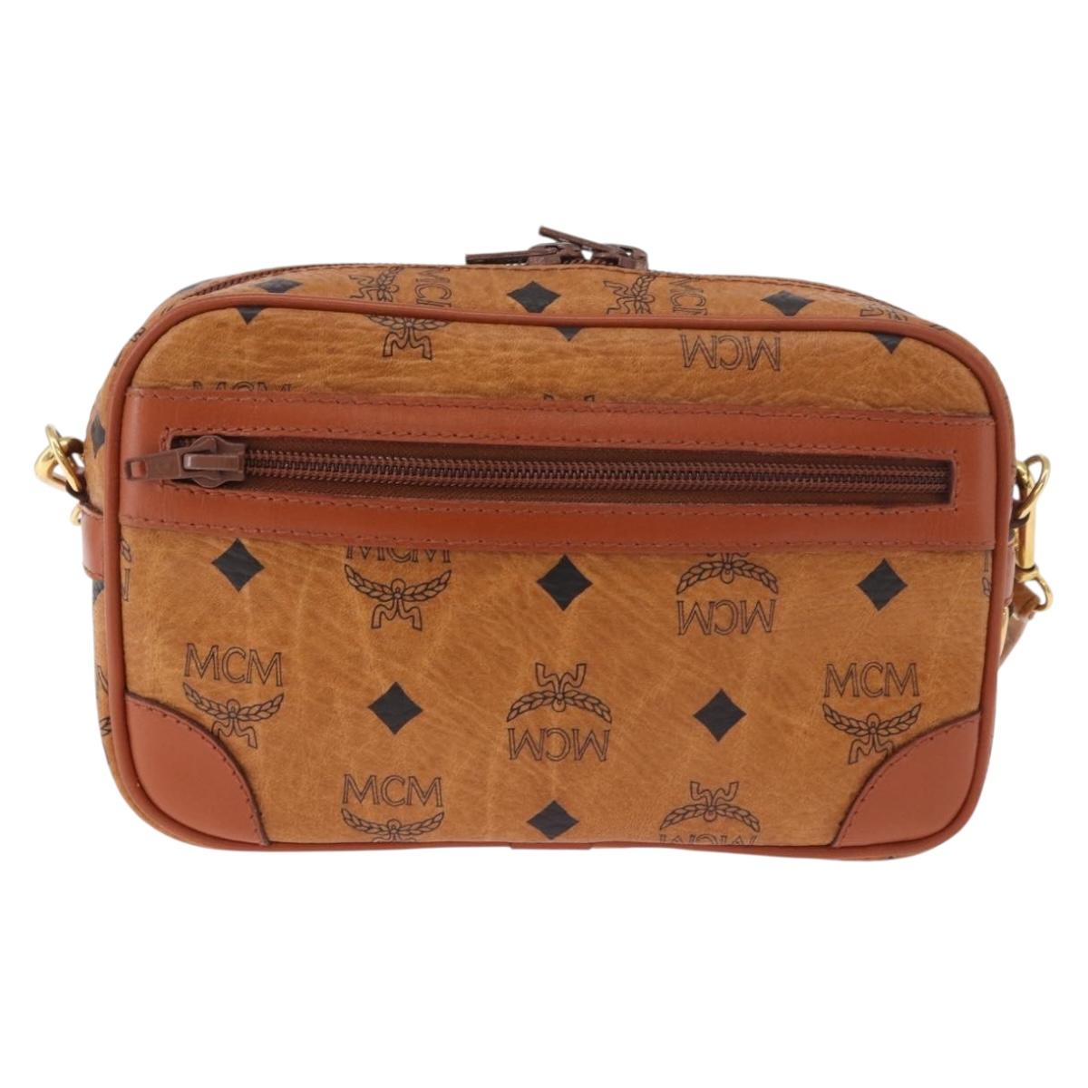 MCM Vicetos Logogram Shoulder Bag PVC Leather Brown Gold Auth 183689