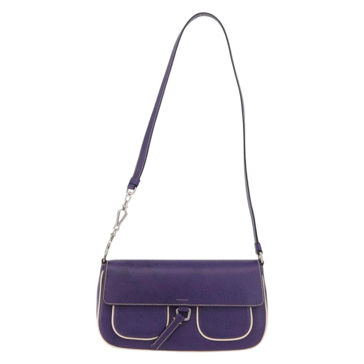 PRADA Shoulder Bag Leather Purple Silver Auth 183691A