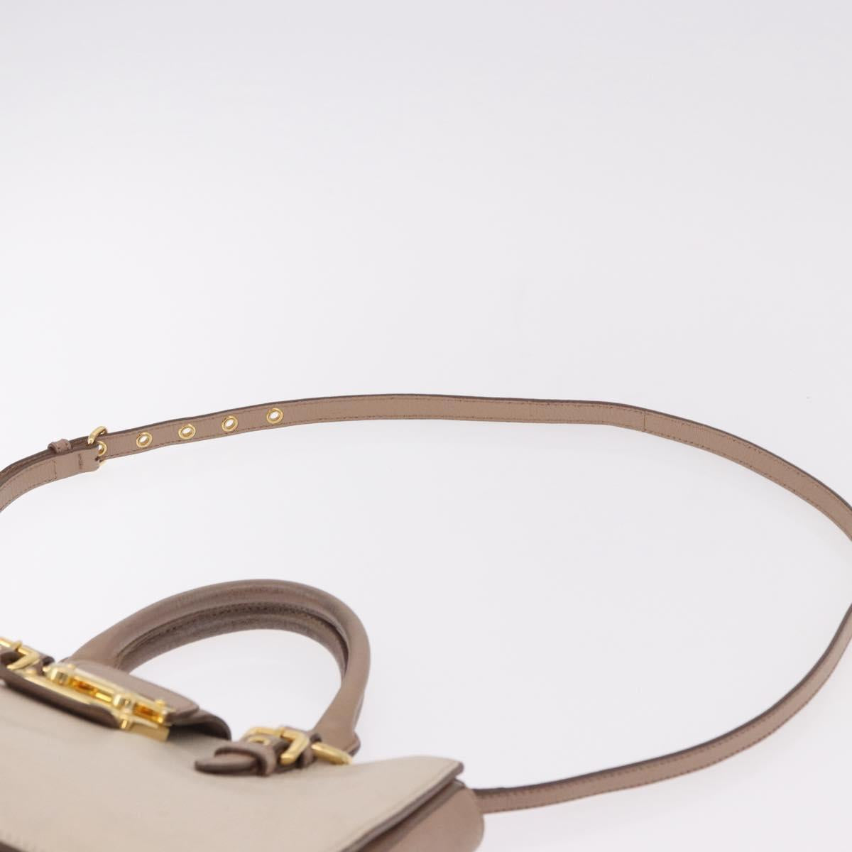 Miu Miu Hand Bag Leather 2way Ivory Gold Auth 183692A