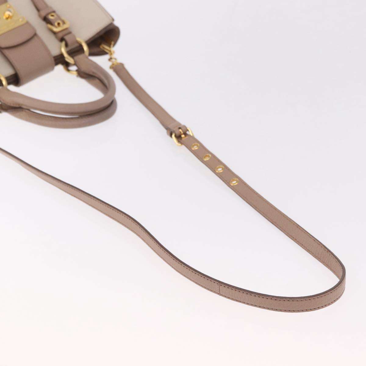 Miu Miu Hand Bag Leather 2way Ivory Gold Auth 183692A