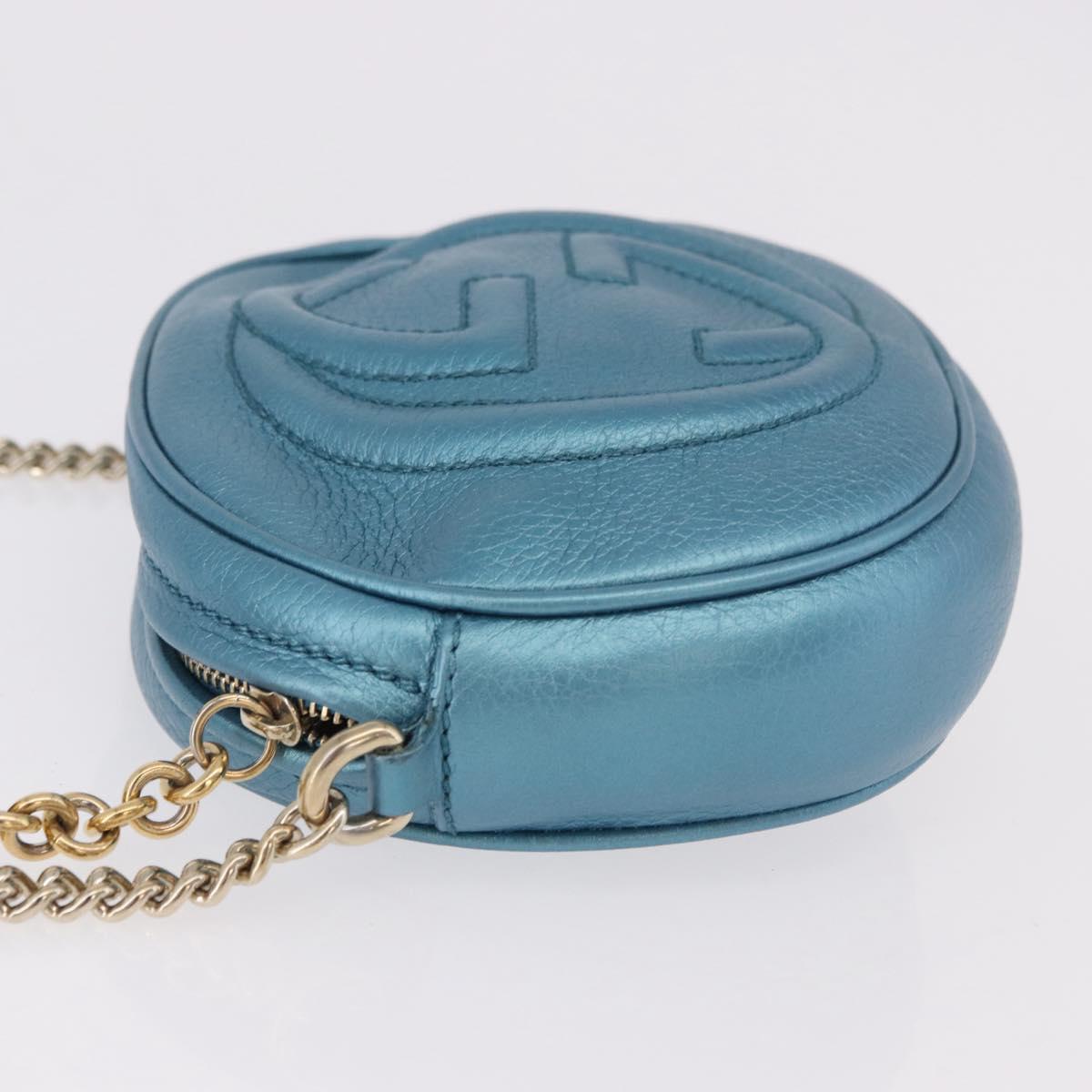 GUCCI Soho Chain Shoulder Bag Leather Blue Gold 353965 Auth 183694A