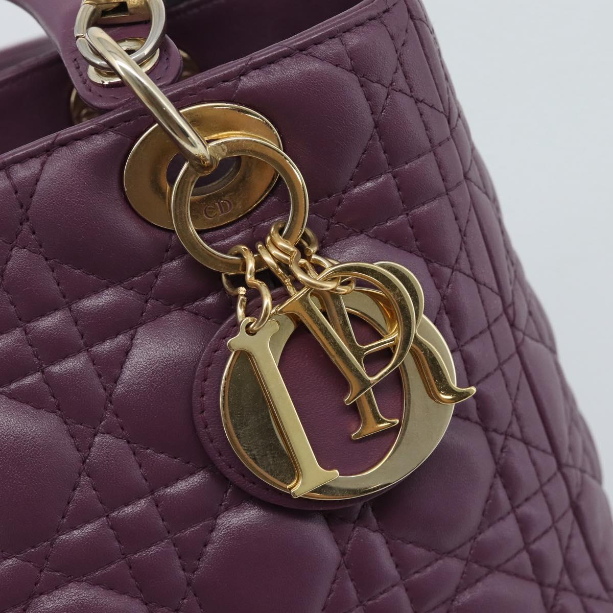 Christian Dior Canage Lady Dior Hand Bag Lamb Skin 2way Purple Gold Auth 183704M
