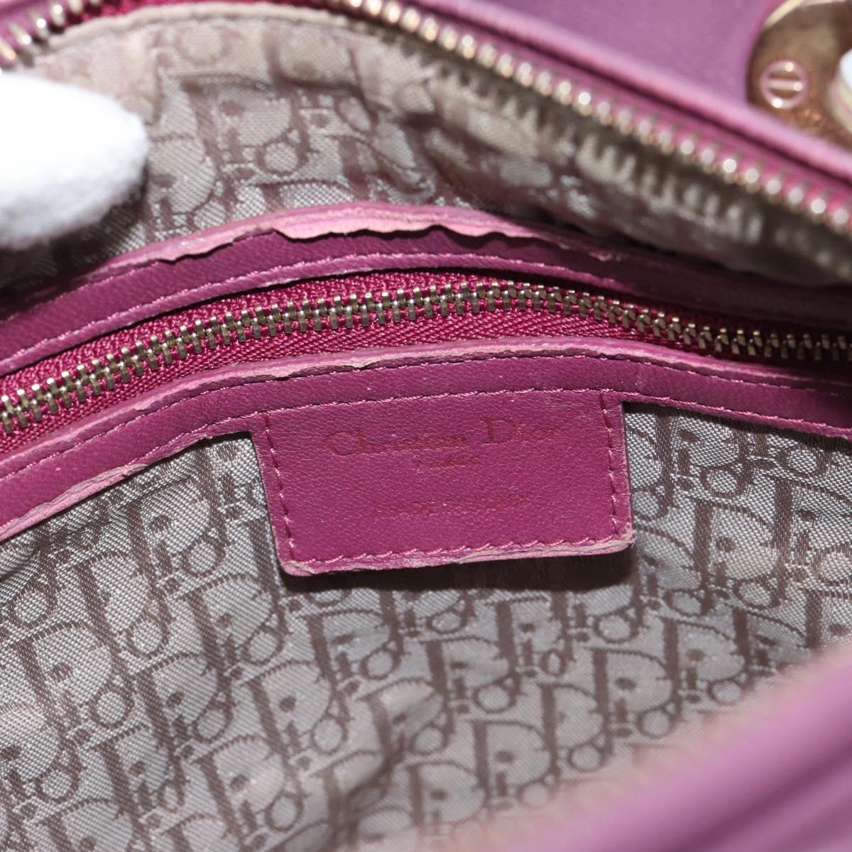 Christian Dior Canage Lady Dior Hand Bag Lamb Skin 2way Purple Gold Auth 183704M