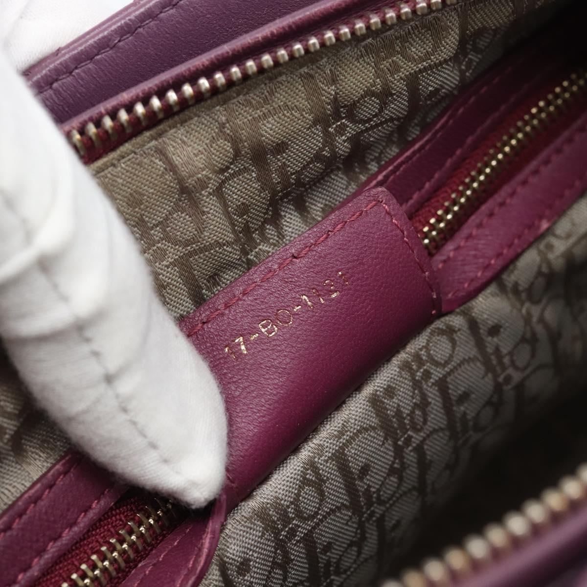 Christian Dior Canage Lady Dior Hand Bag Lamb Skin 2way Purple Gold Auth 183704M