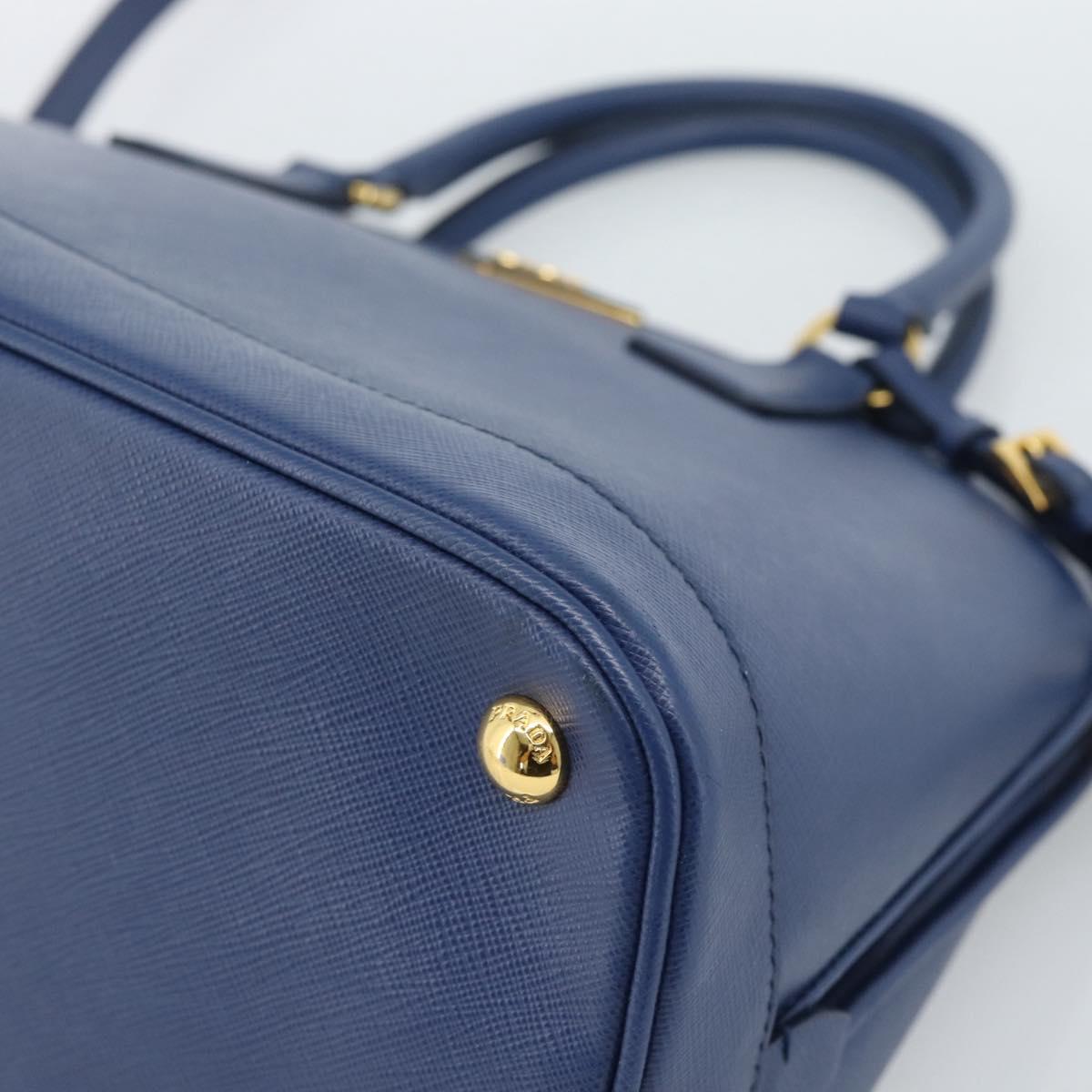 PRADA Hand Bag Saffiano leather 2way Blue Gold Auth 183706M