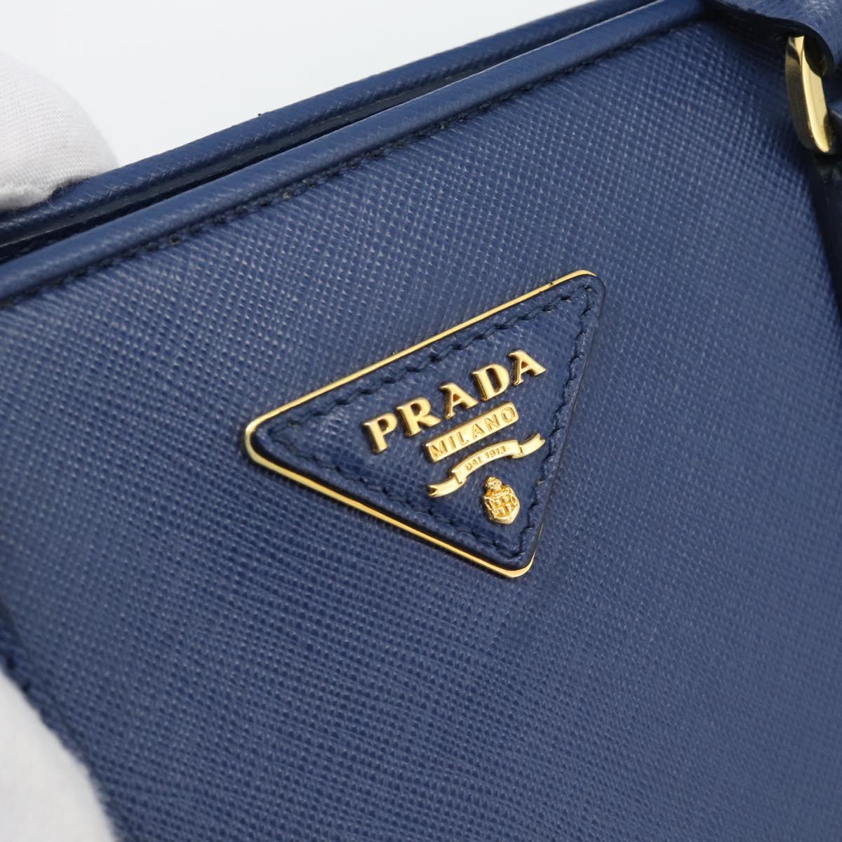 PRADA Hand Bag Saffiano leather 2way Blue Gold Auth 183706M