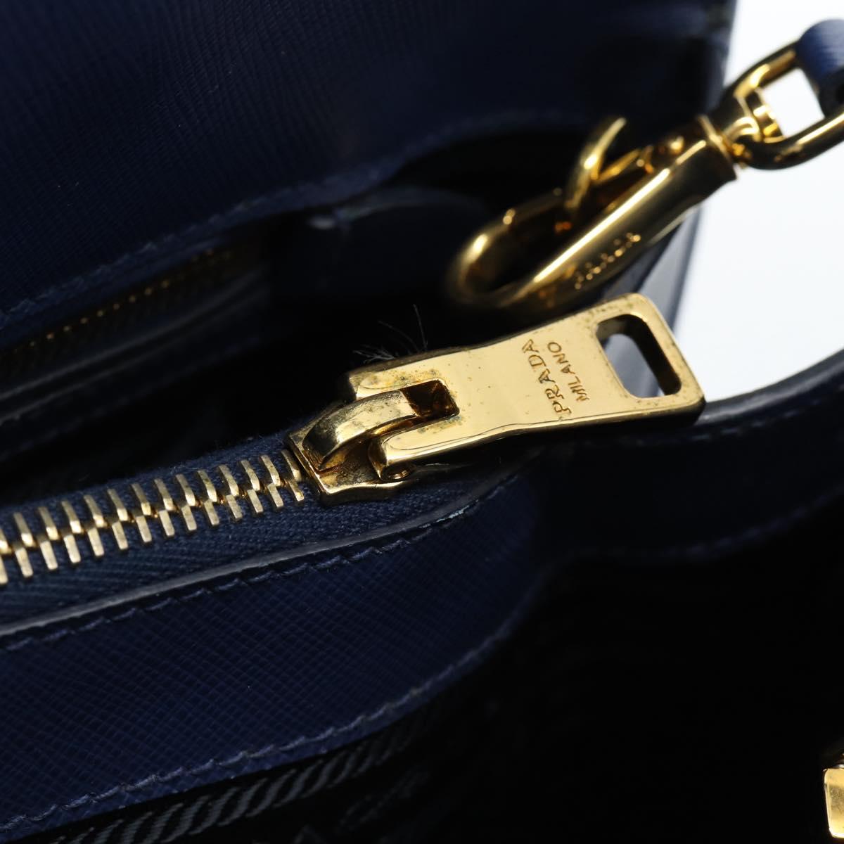 PRADA Hand Bag Saffiano leather 2way Blue Gold Auth 183706M