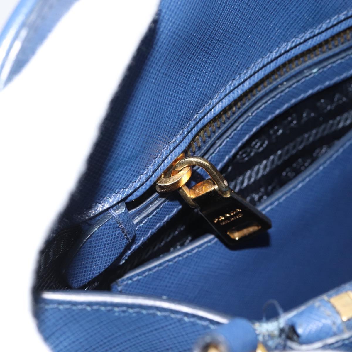 PRADA Hand Bag Saffiano leather 2way Blue Gold Auth 183706M