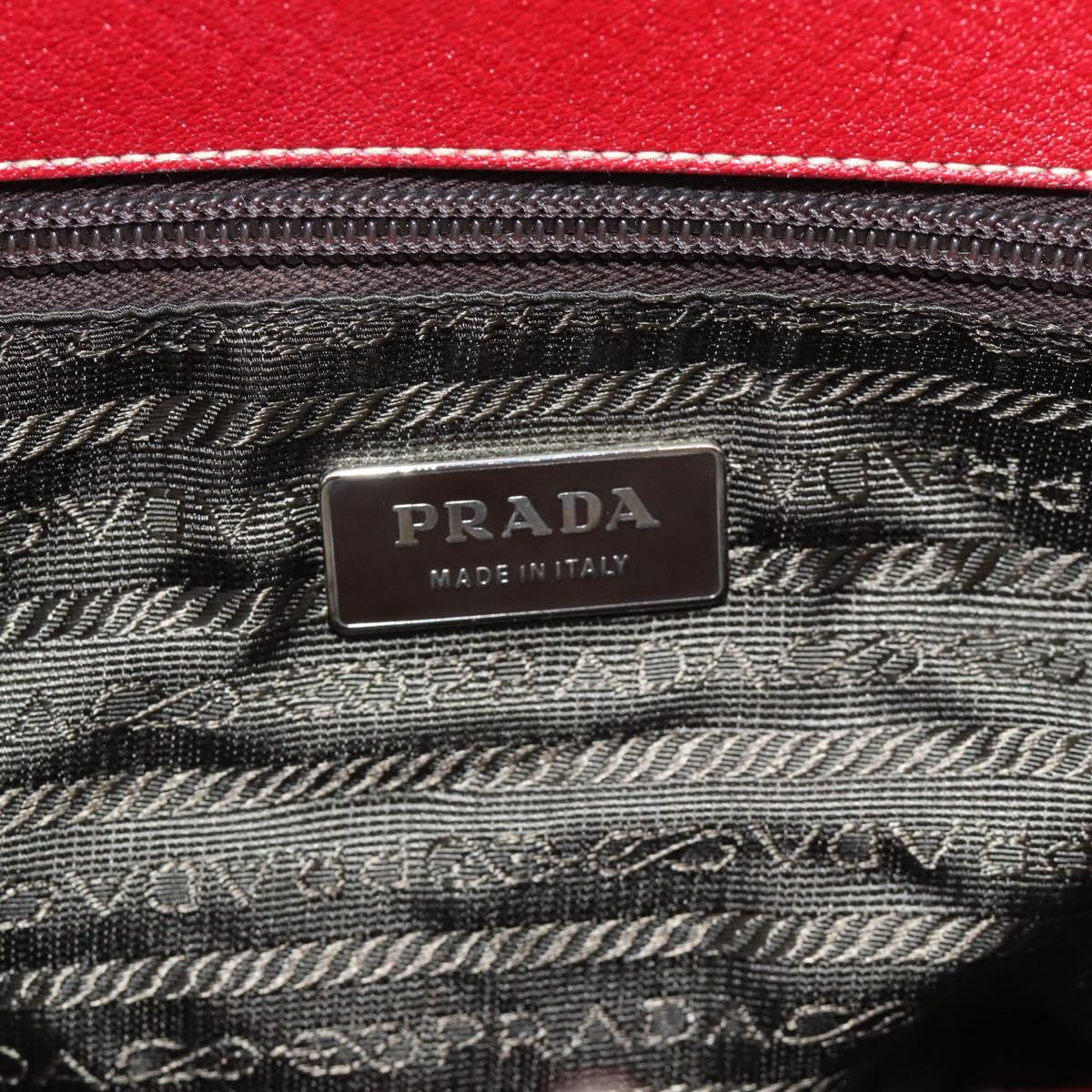 PRADA Hand Bag Leather Red Silver Auth 183707A