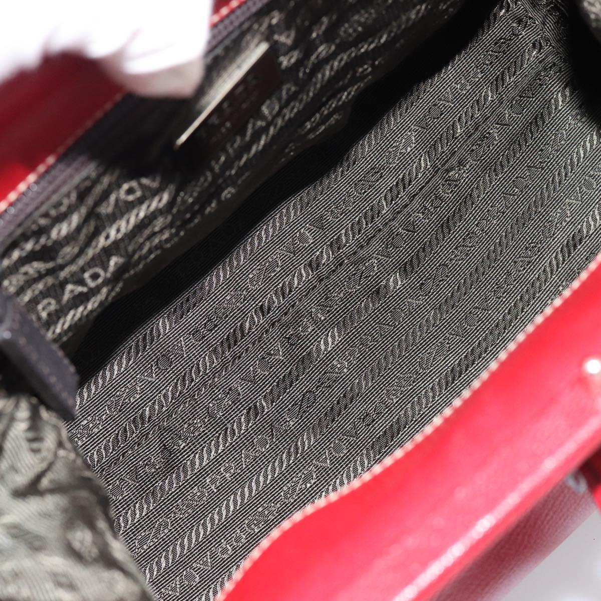 PRADA Hand Bag Leather Red Silver Auth 183707A