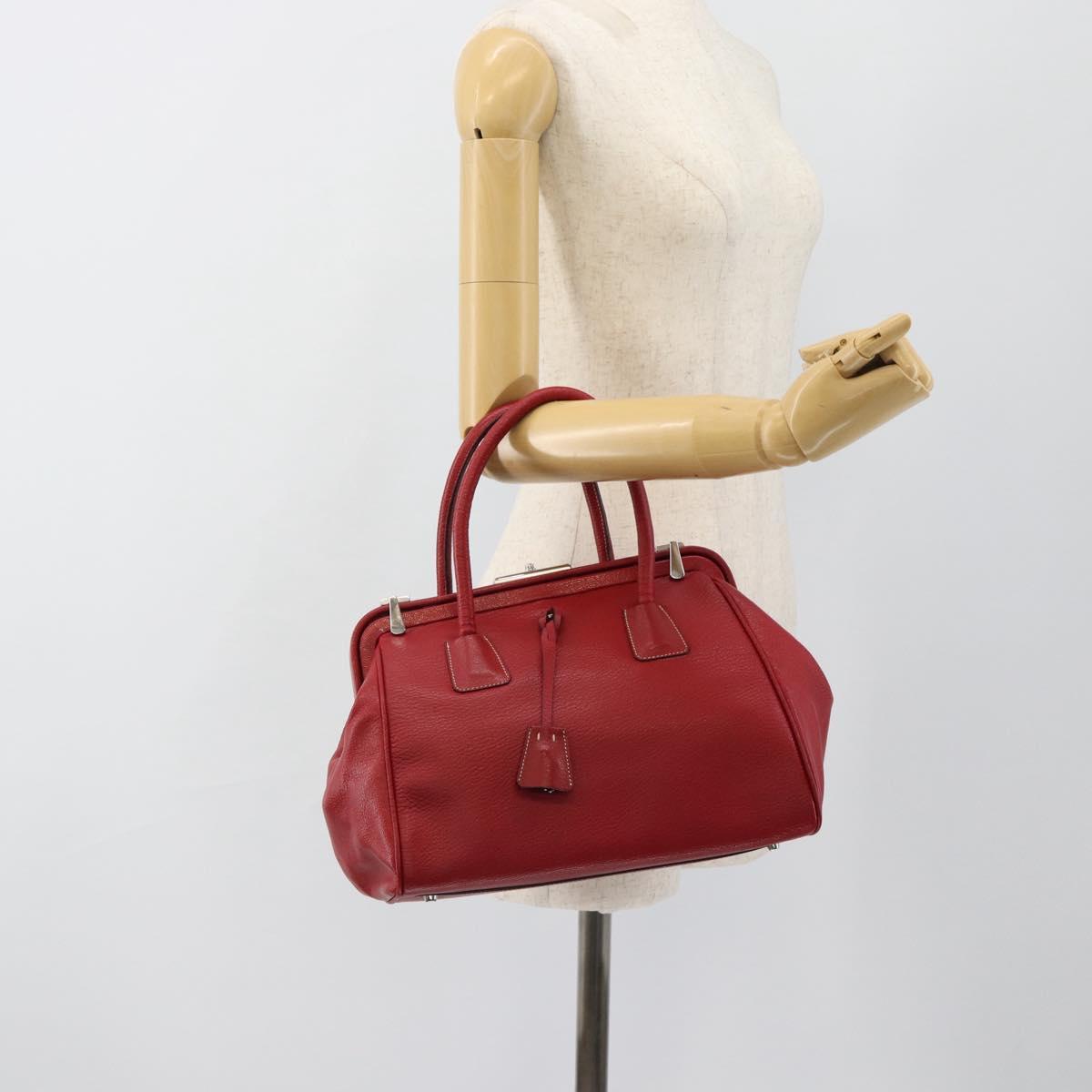 PRADA Hand Bag Leather Red Silver Auth 183707A