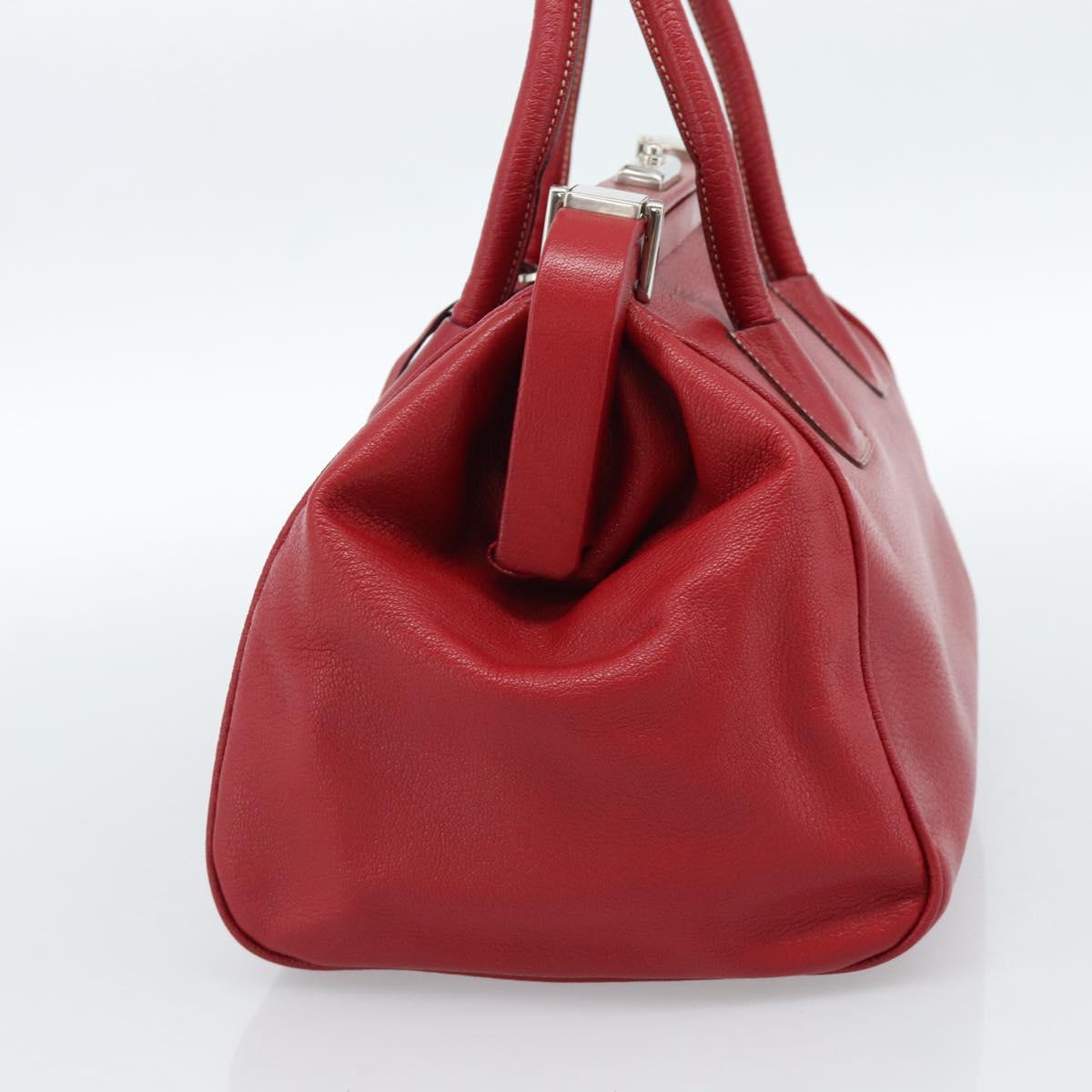 PRADA Hand Bag Leather Red Silver Auth 183707A