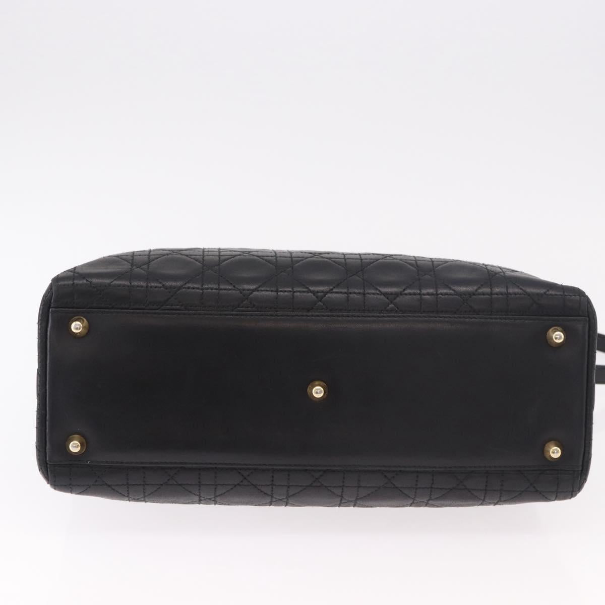 Christian Dior Lady Dior Canage Hand Bag Lamb Skin 2way Black Gold Auth 183708V