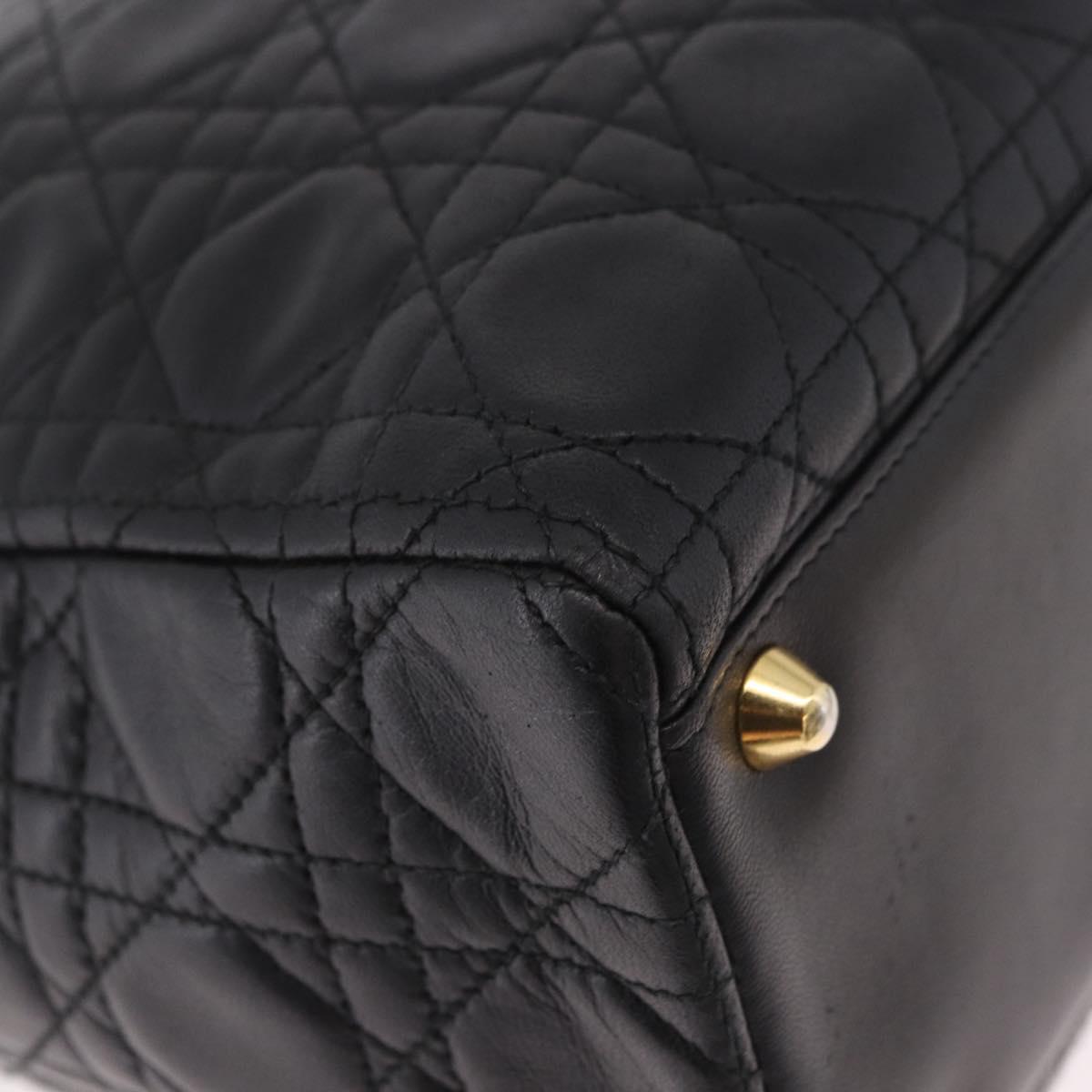 Christian Dior Lady Dior Canage Hand Bag Lamb Skin 2way Black Gold Auth 183708V